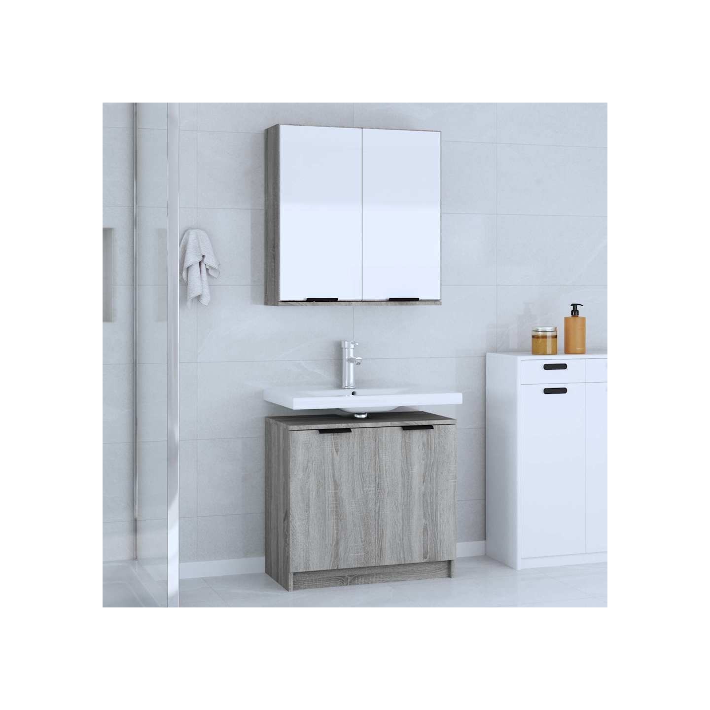 Ensemble d'armoires de salle de bain 2 pcs sonoma gris