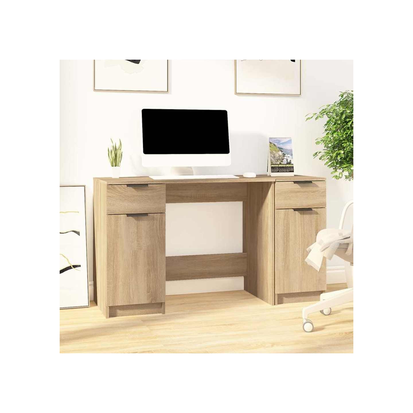 Bureau avec armoire latérale Chêne sonoma Bois d'ingénierie