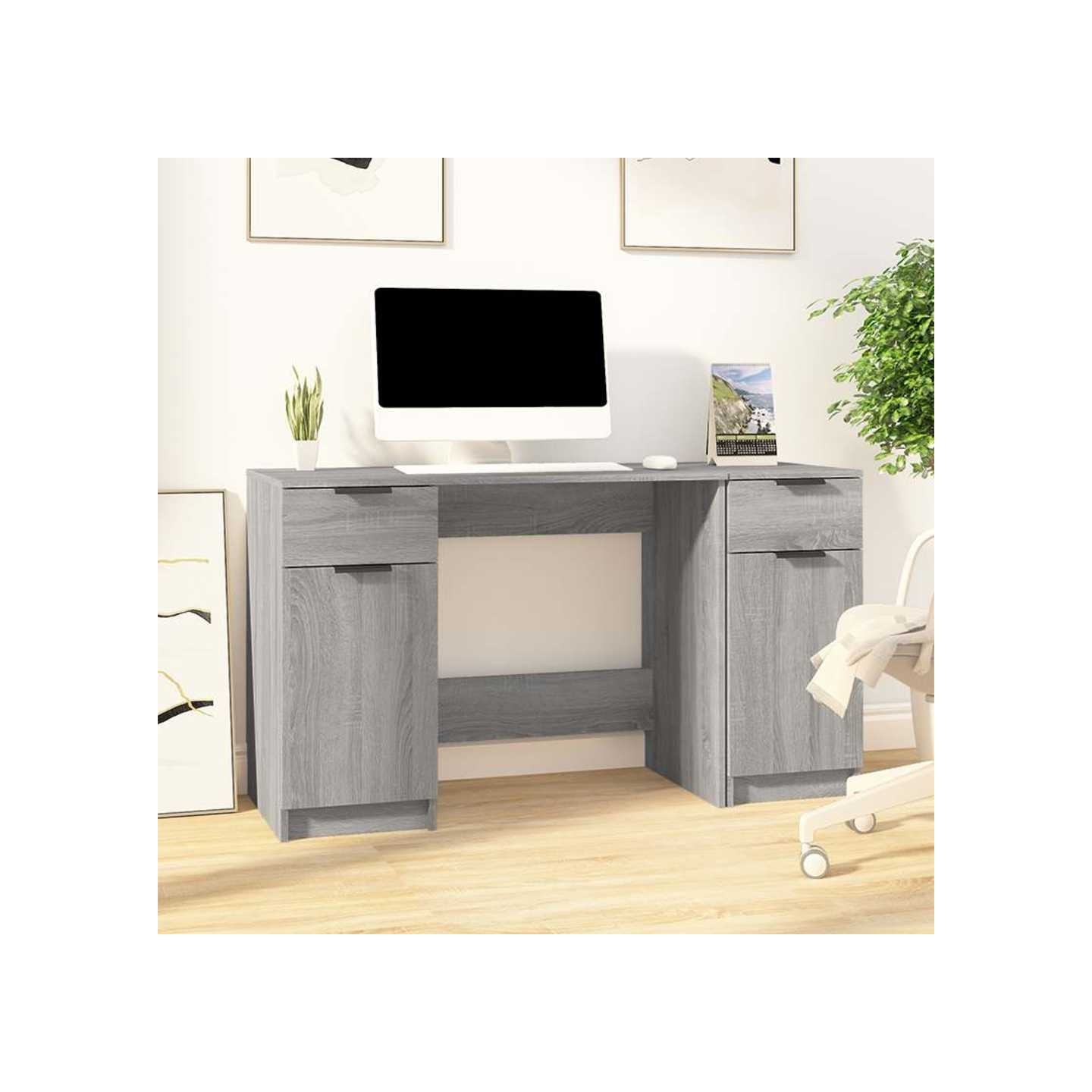 Bureau avec armoire latérale Sonoma gris Bois d'ingénierie