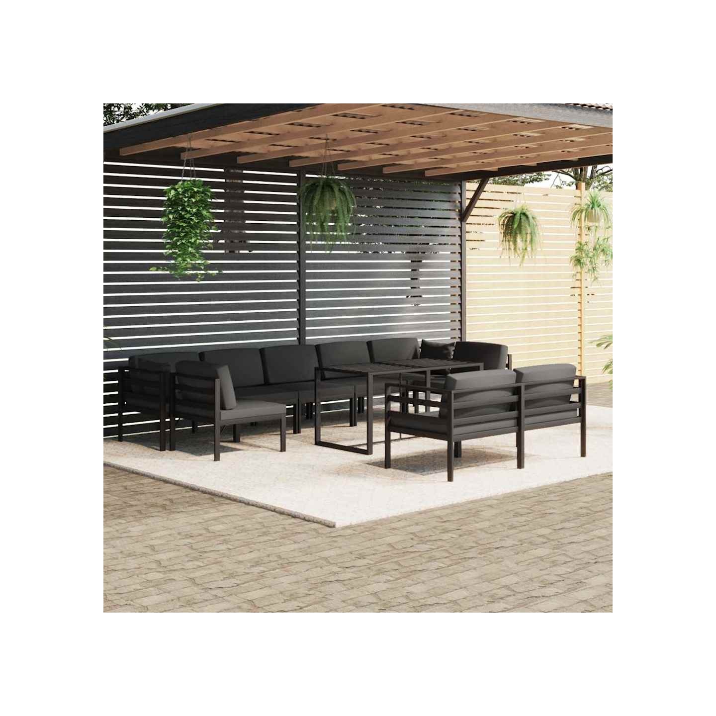 Salon de jardin 10 pcs avec coussins Aluminium Anthracite