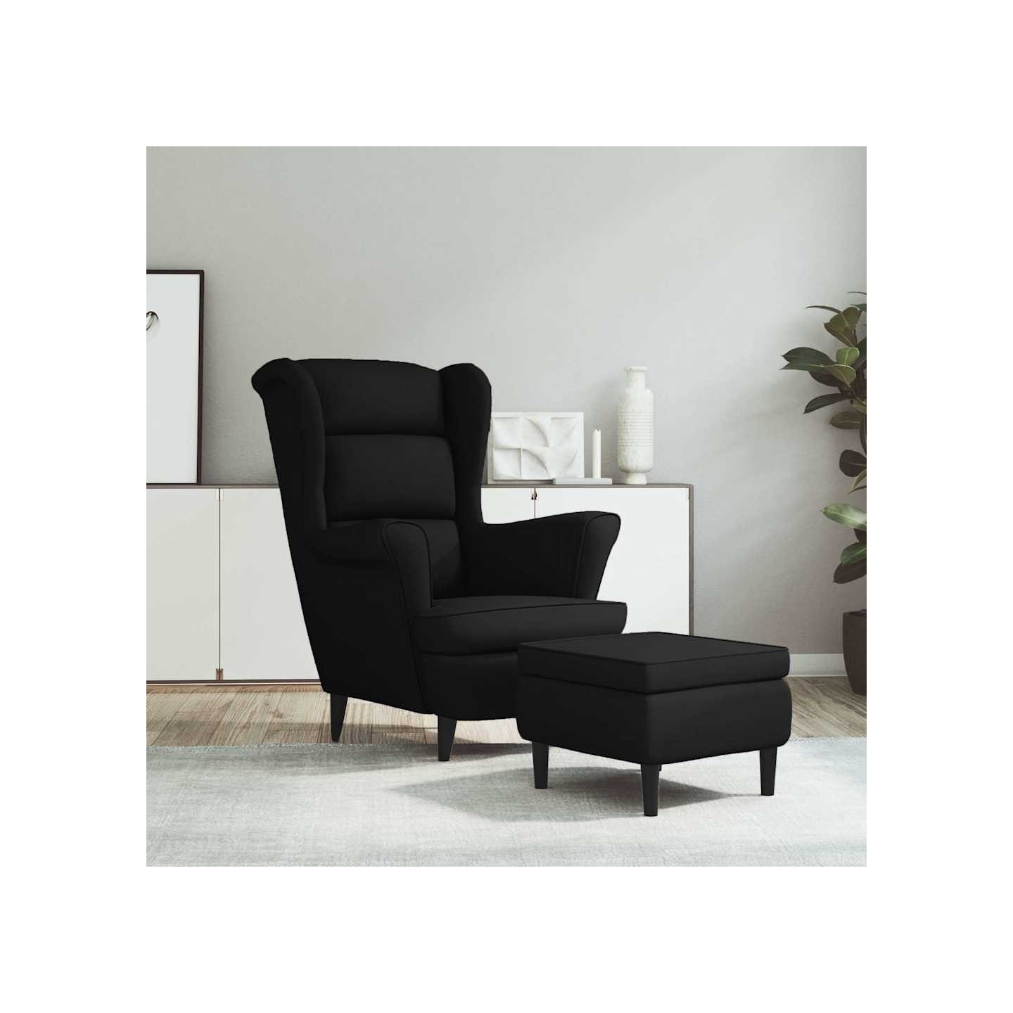 Fauteuil à oreilles avec tabouret noir velours