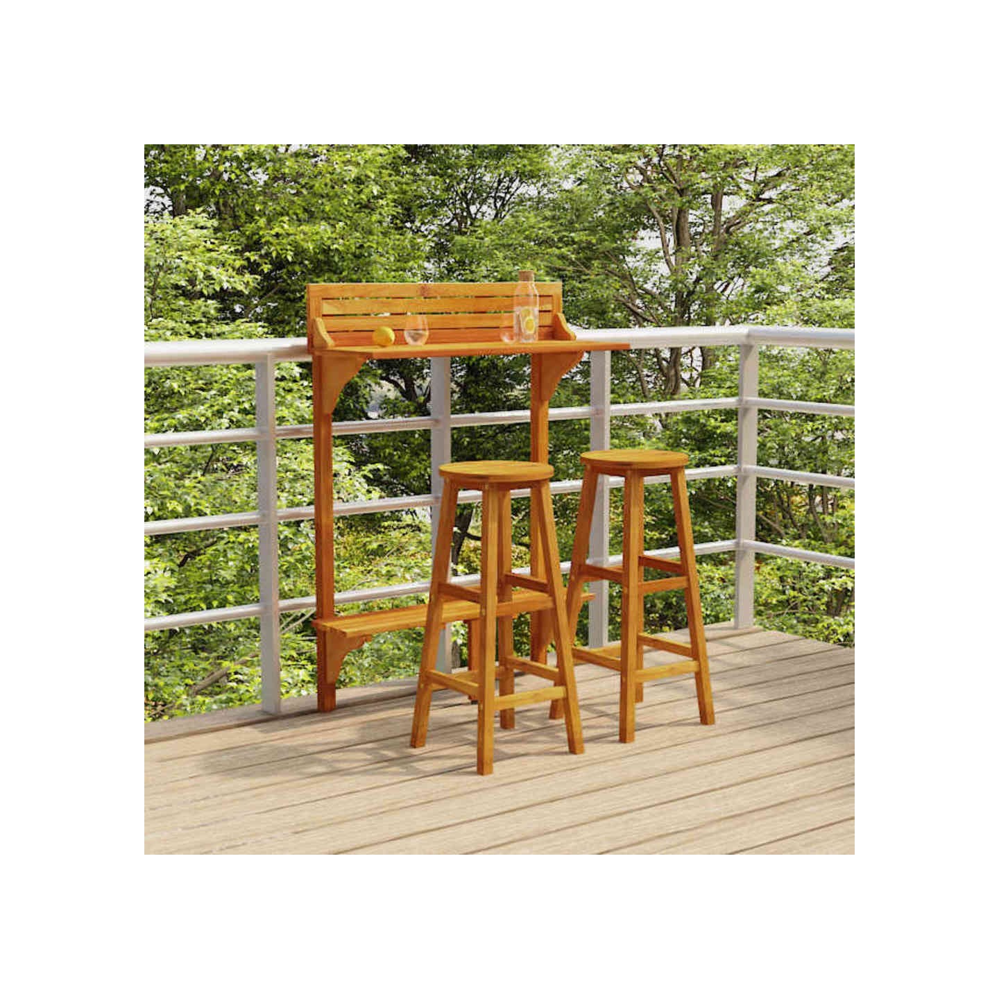 Ensemble de bar de balcon 3 pcs Bois d'acacia massif