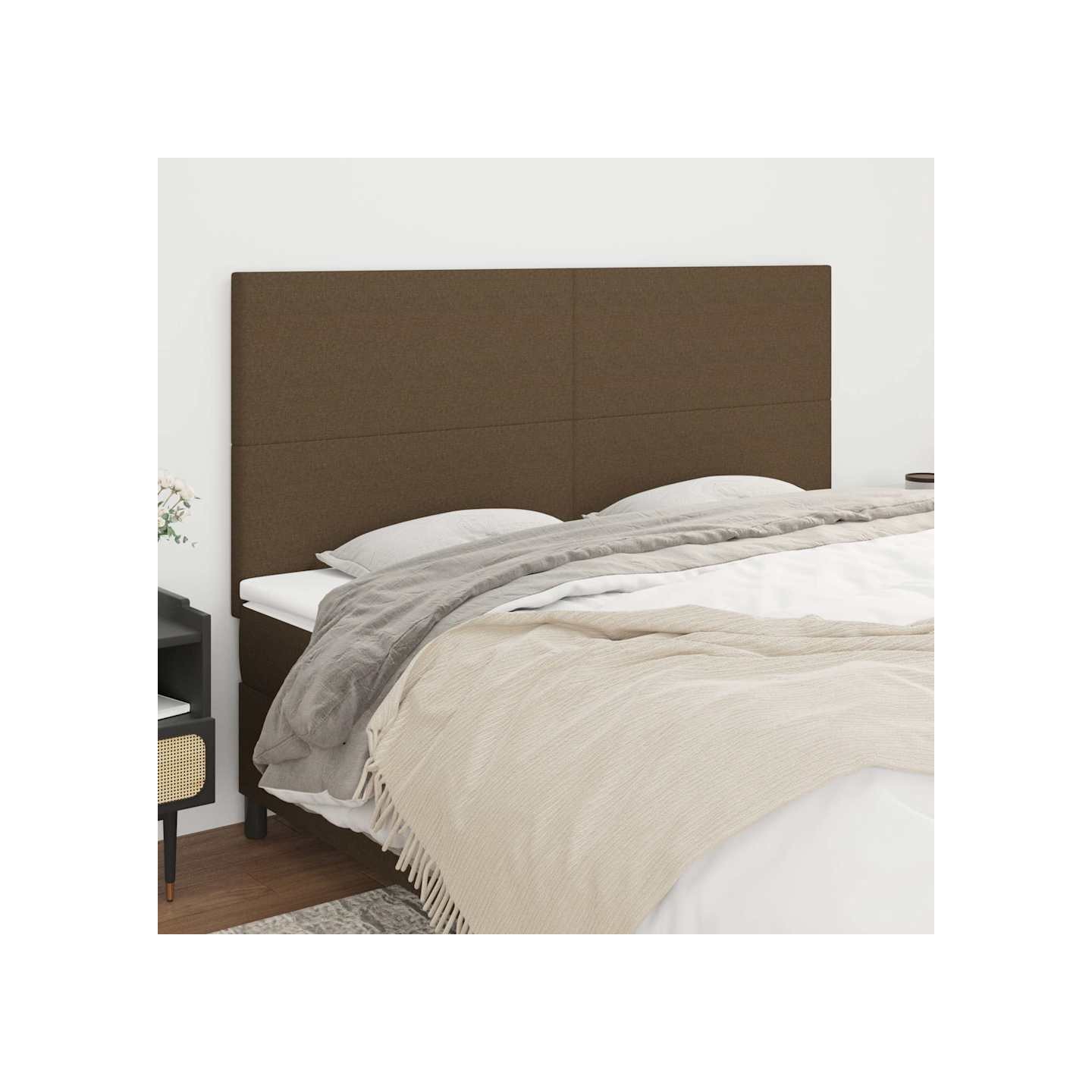 Tête de lit marron foncé 200 x 5 x 118/128 cm Tissu