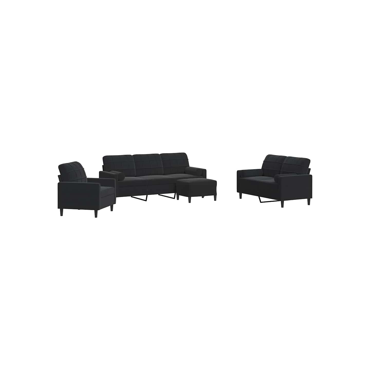 Ensemble de canapés 4pcs et coussins et traversins noir velours