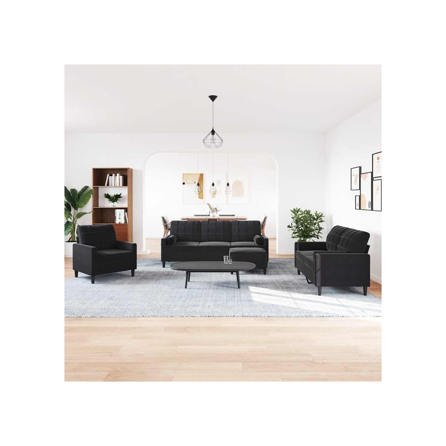 Ensemble de canapés 4pcs et coussins et traversins noir velours