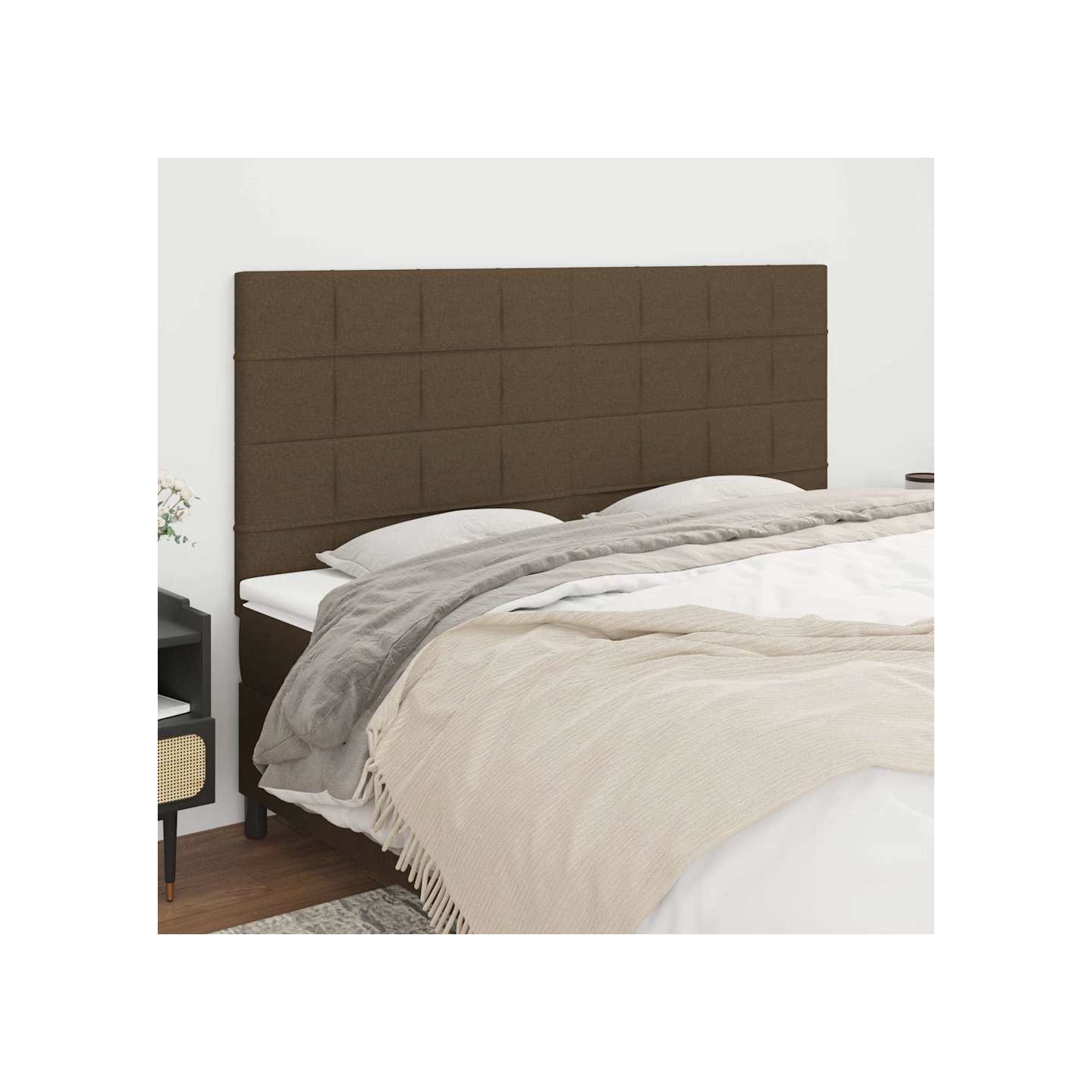 Tête de lit marron foncé 200 x 5 x 118/128 cm Tissu
