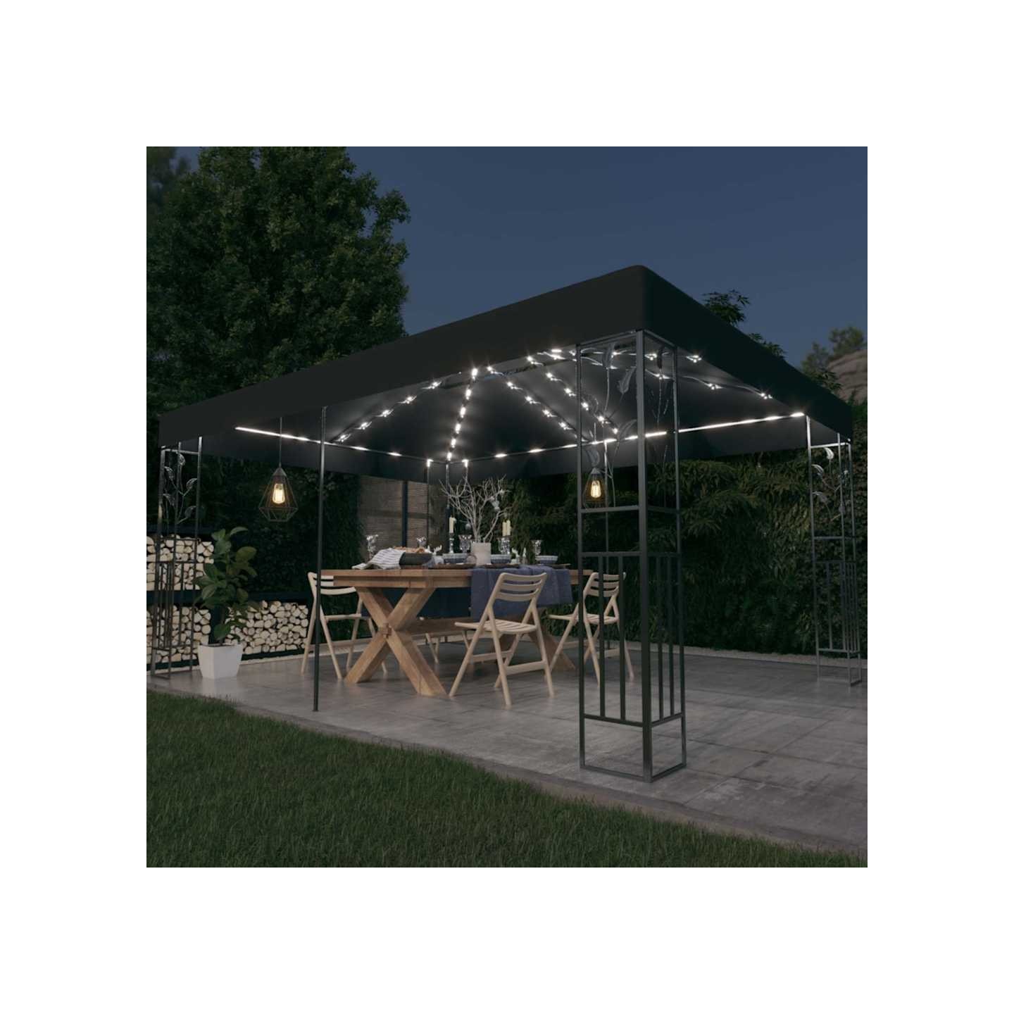 Tonnelle avec double toit et lumières LED 3x4 m Anthracite