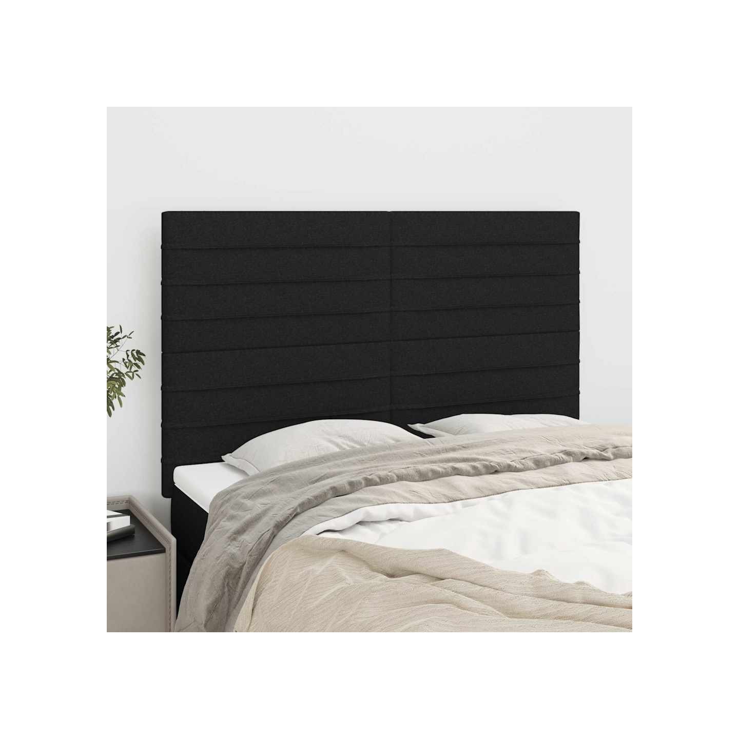 Tête de lit Noir 144x5x118/128 cm Tissu