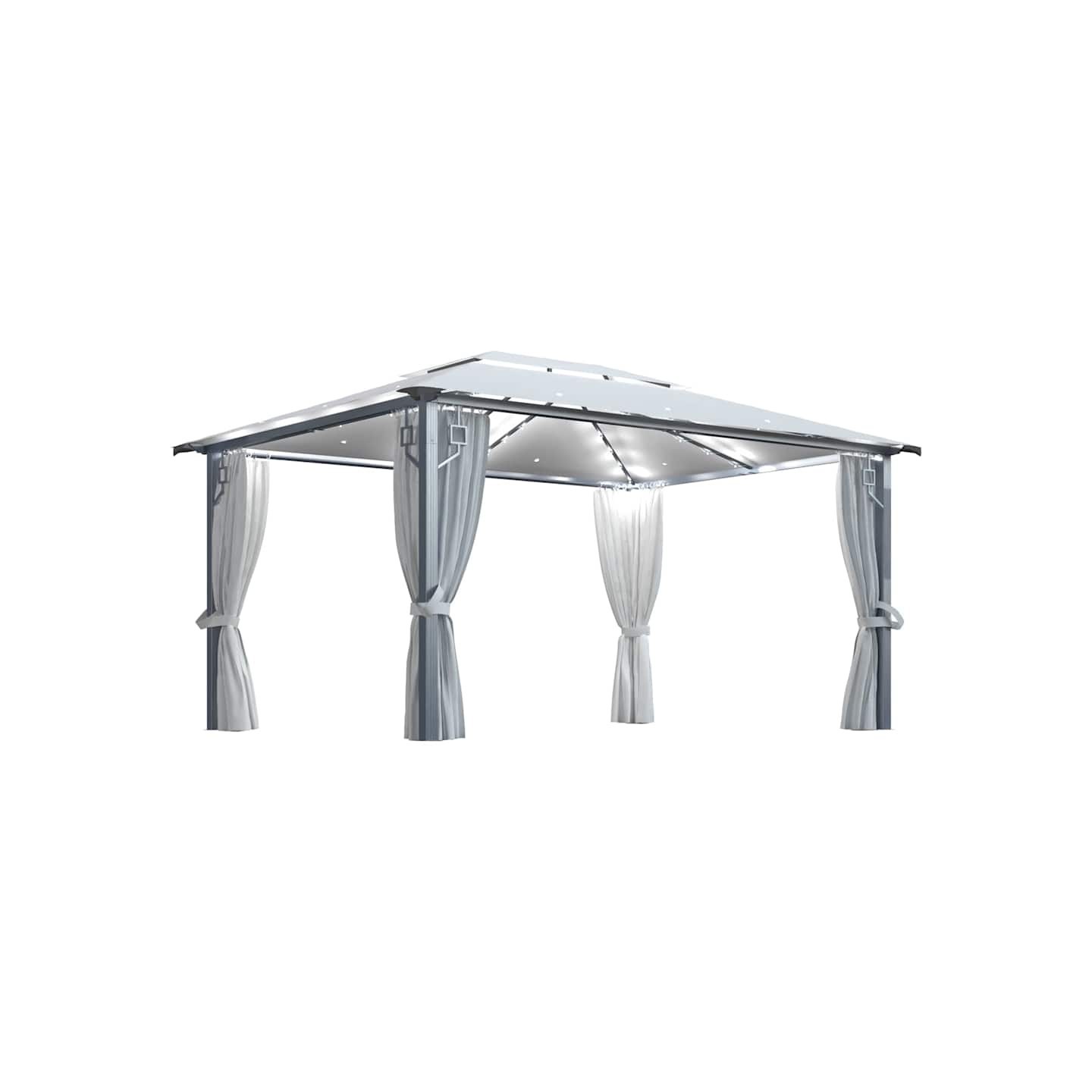 Tonnelle avec rideau et lumières LED 4x3 m Crème Aluminium