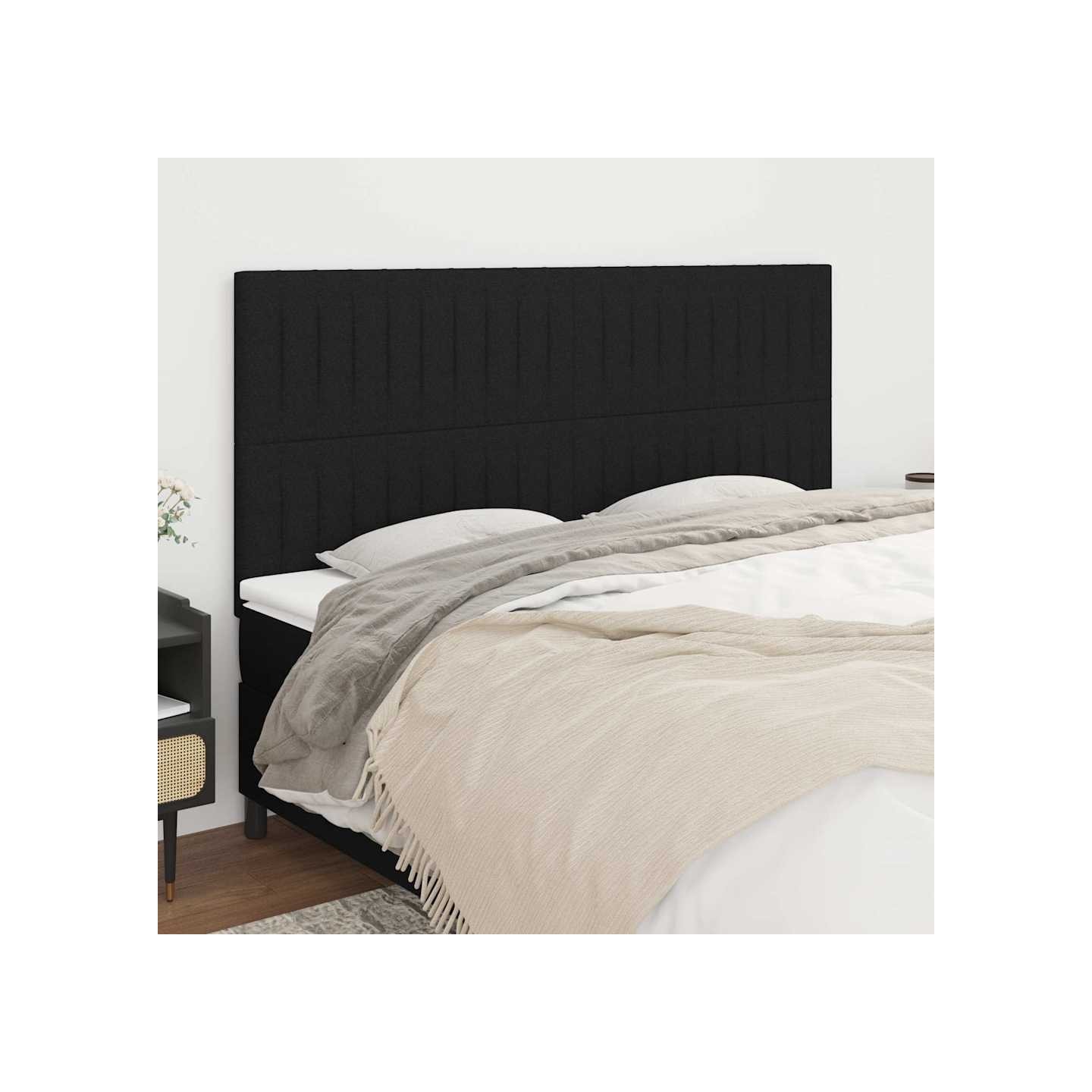 Tête de lit Noir 200x5x118/128 cm Tissu