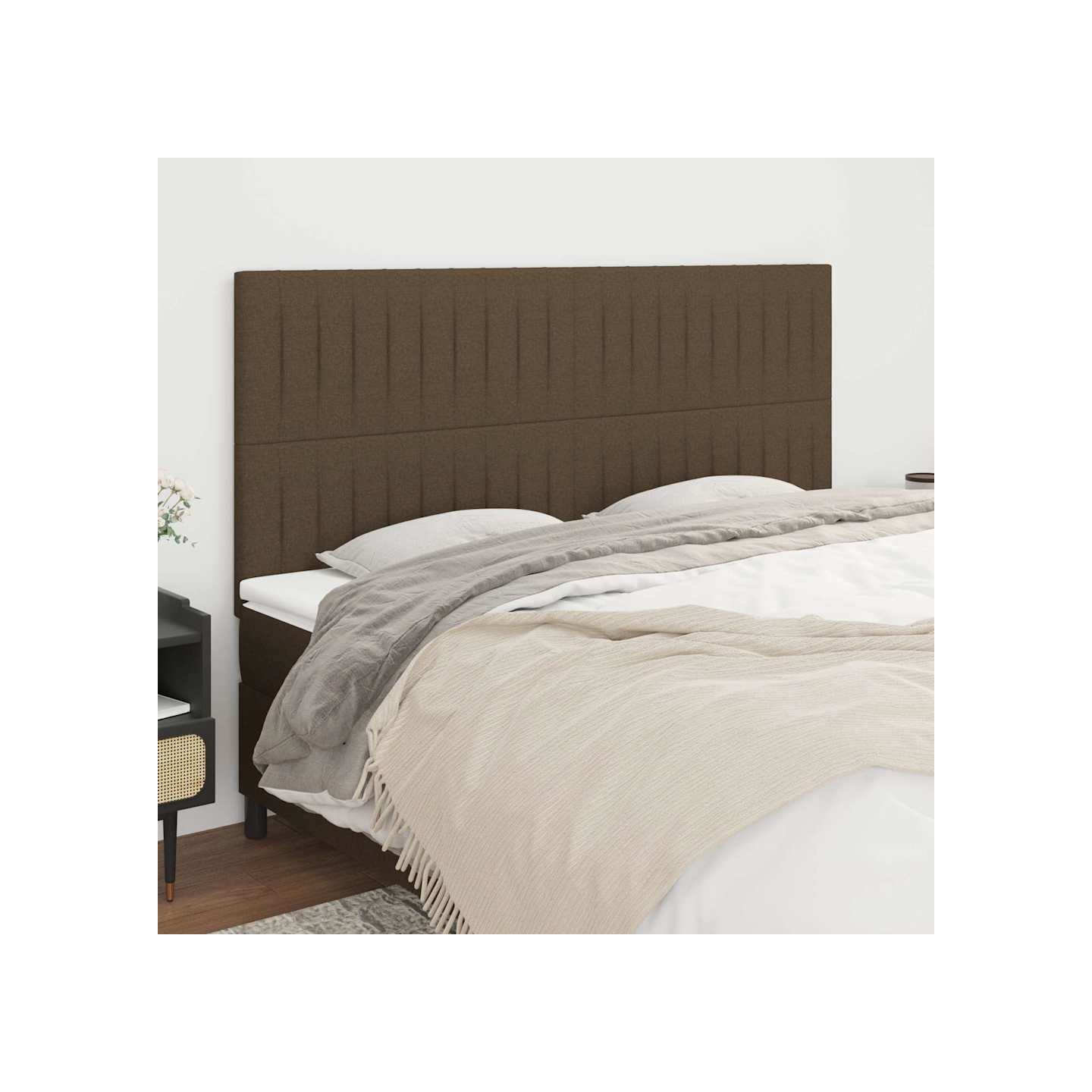 Tête de lit marron foncé 200 x 5 x 118/128 cm Tissu