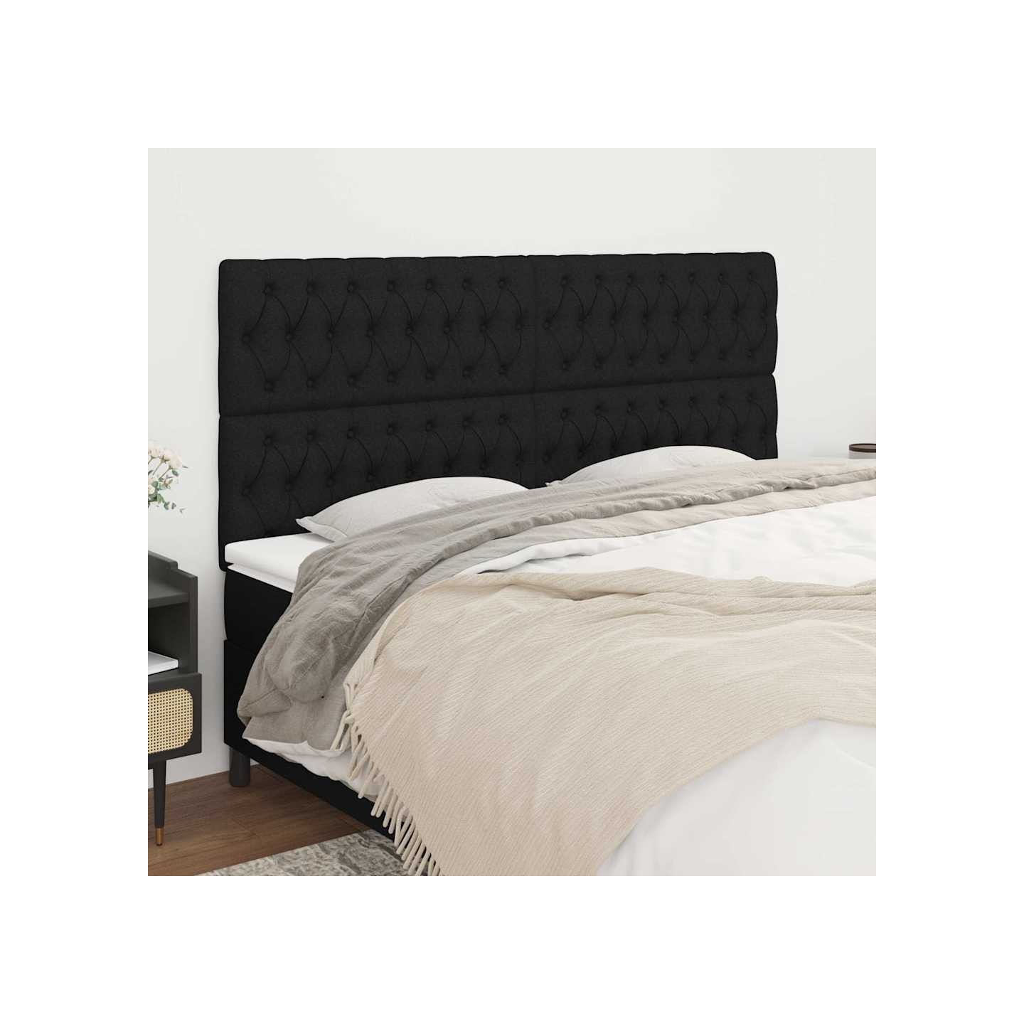 Tête de lit Noir 180x7x118/128 cm Tissu