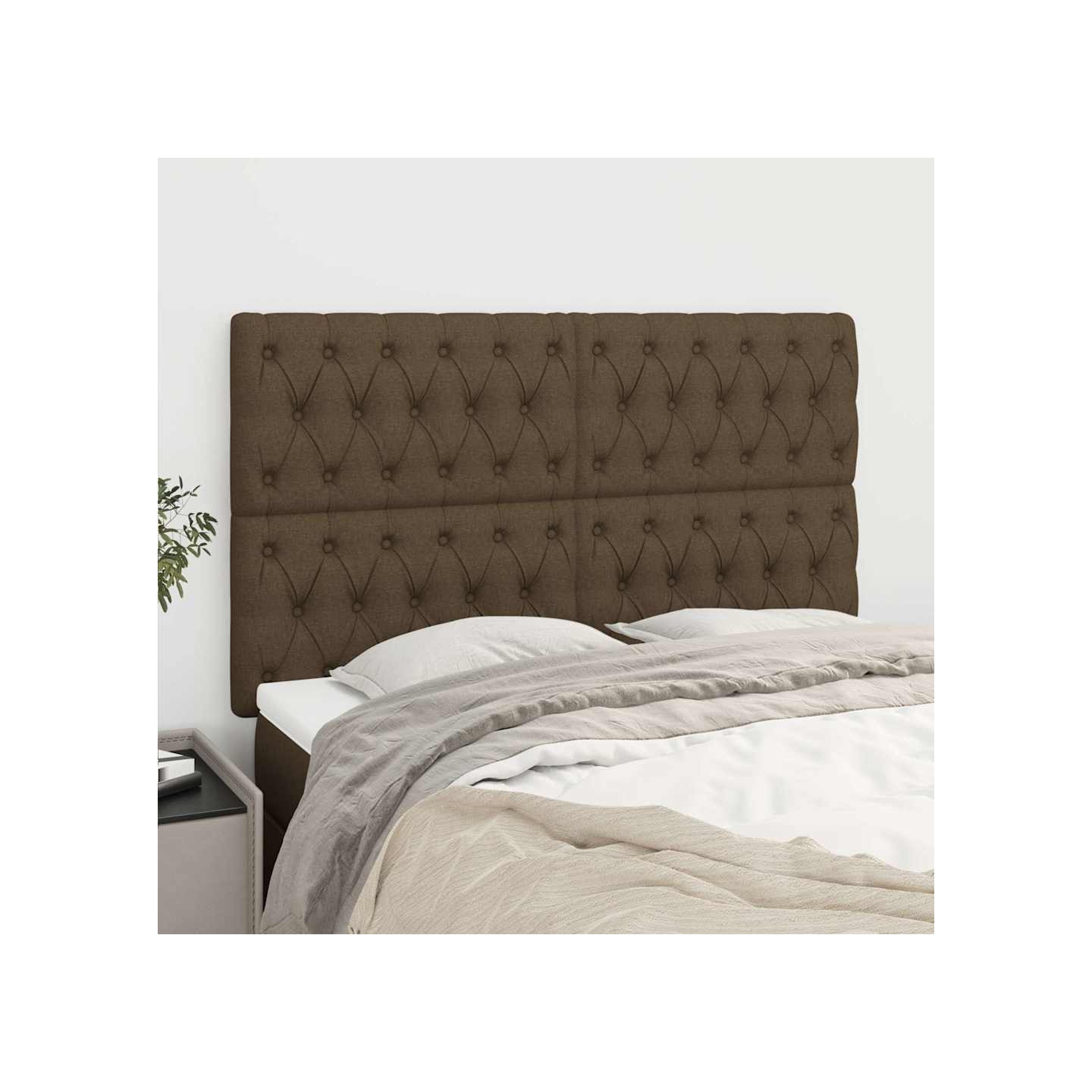 Tête de lit marron foncé 144 x 7 x 118/128 cm Tissu