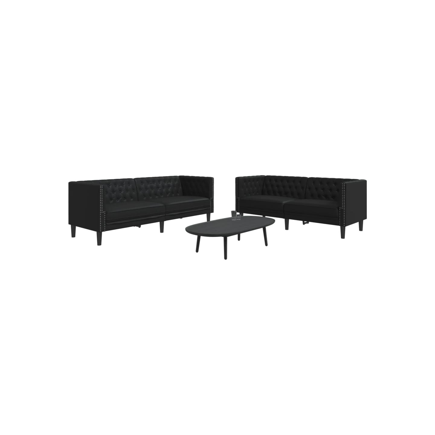 Ensemble de canapé Chesterfield 2 pcs noir similicuir