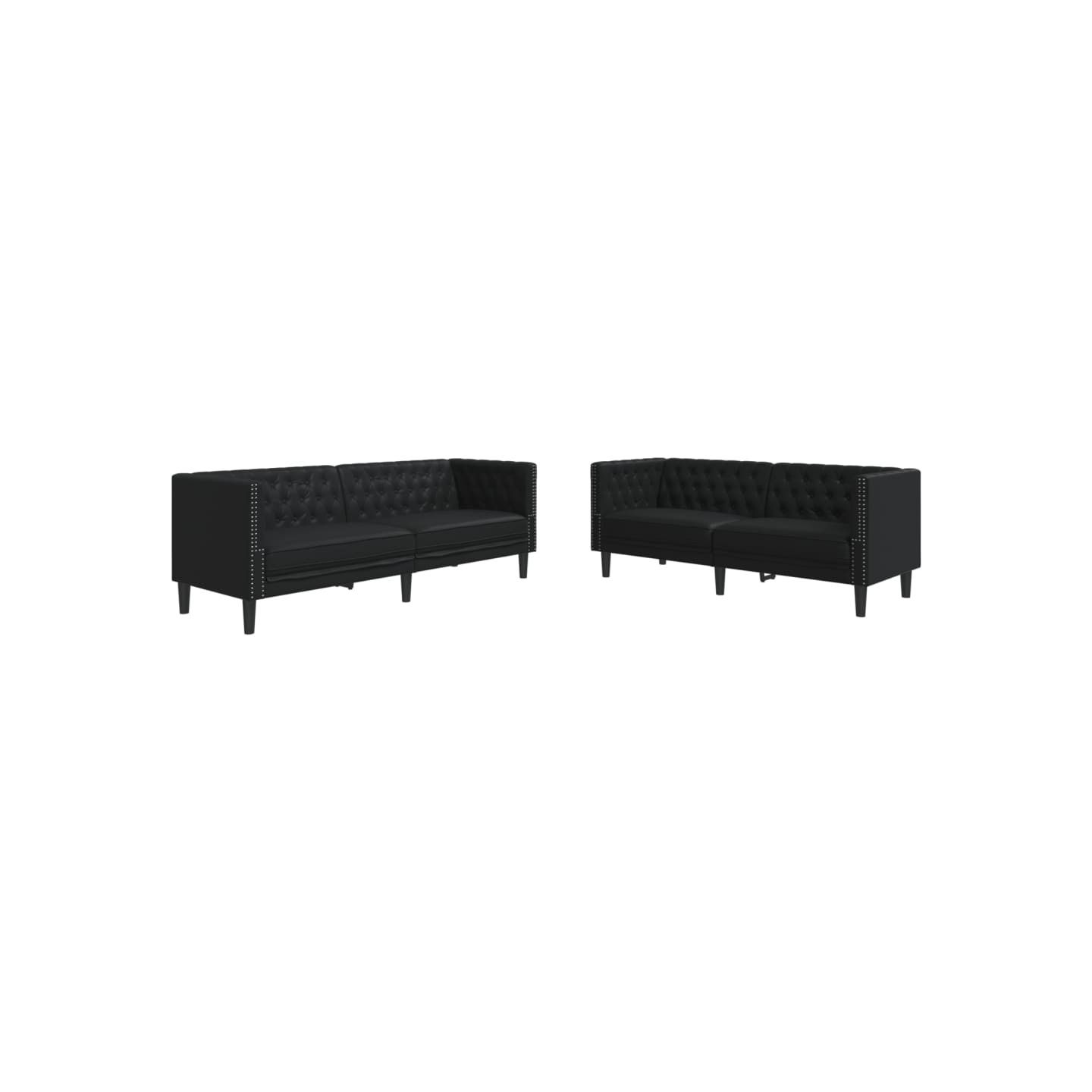 Ensemble de canapé Chesterfield 2 pcs noir similicuir