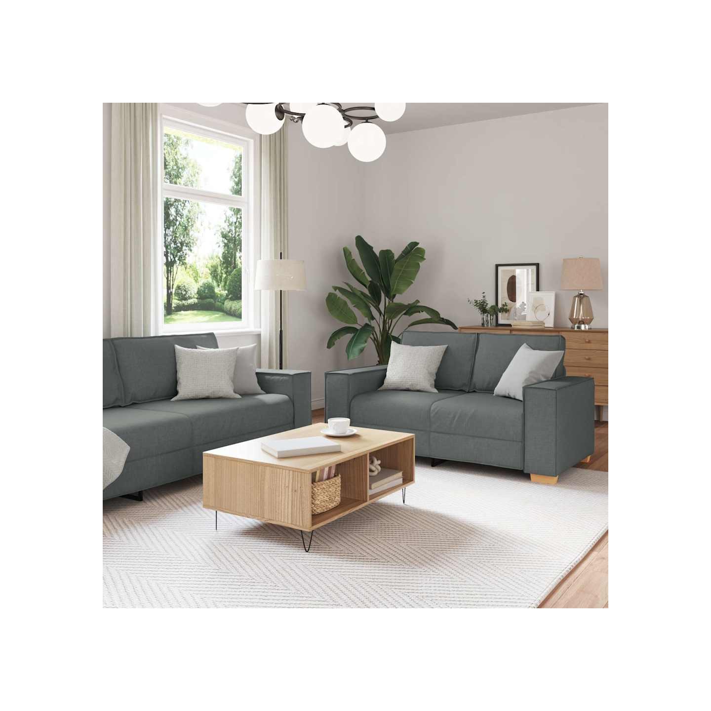 Ensemble de canapé 2 pcs avec coussins en tissu gris foncé