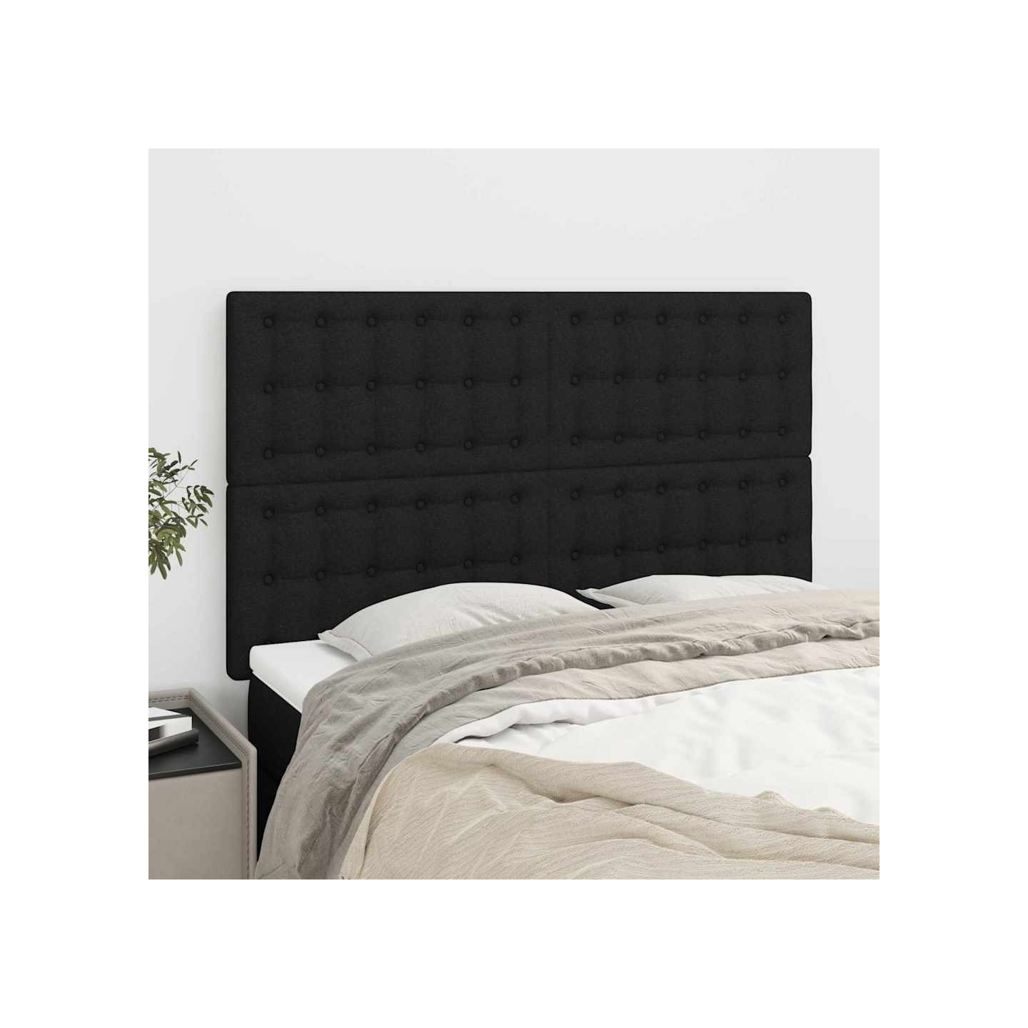 Tête de lit Noir 144x5x118/128 cm Tissu
