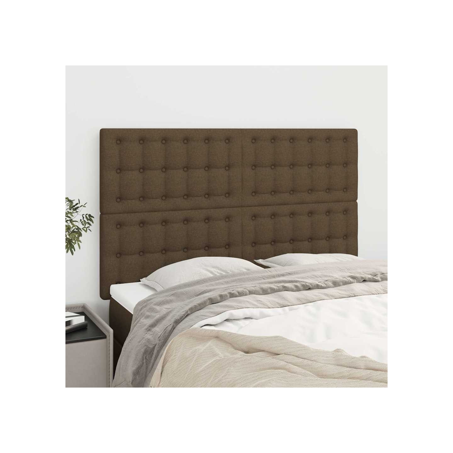 Tête de lit Marron foncé 144 x 5 x 118/128 cm Tissu