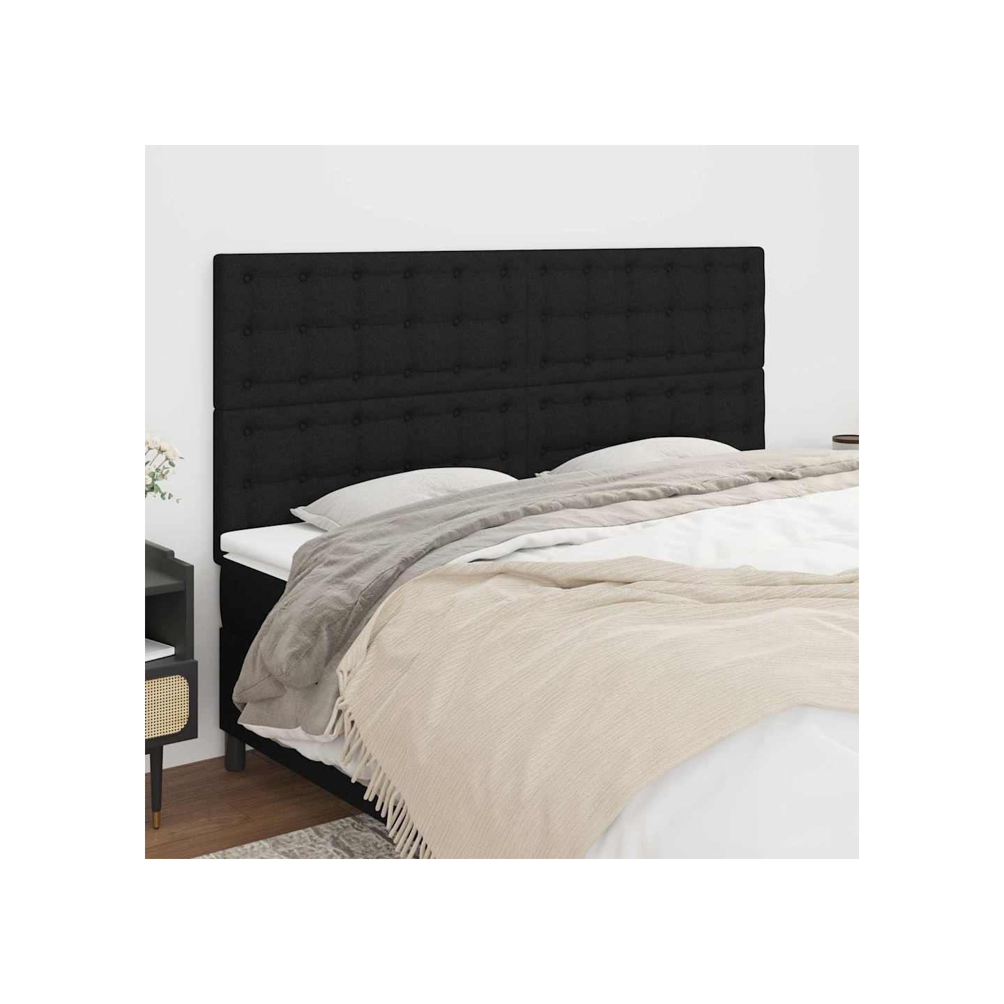 Tête de lit Noir 200x5x118/128 cm Tissu
