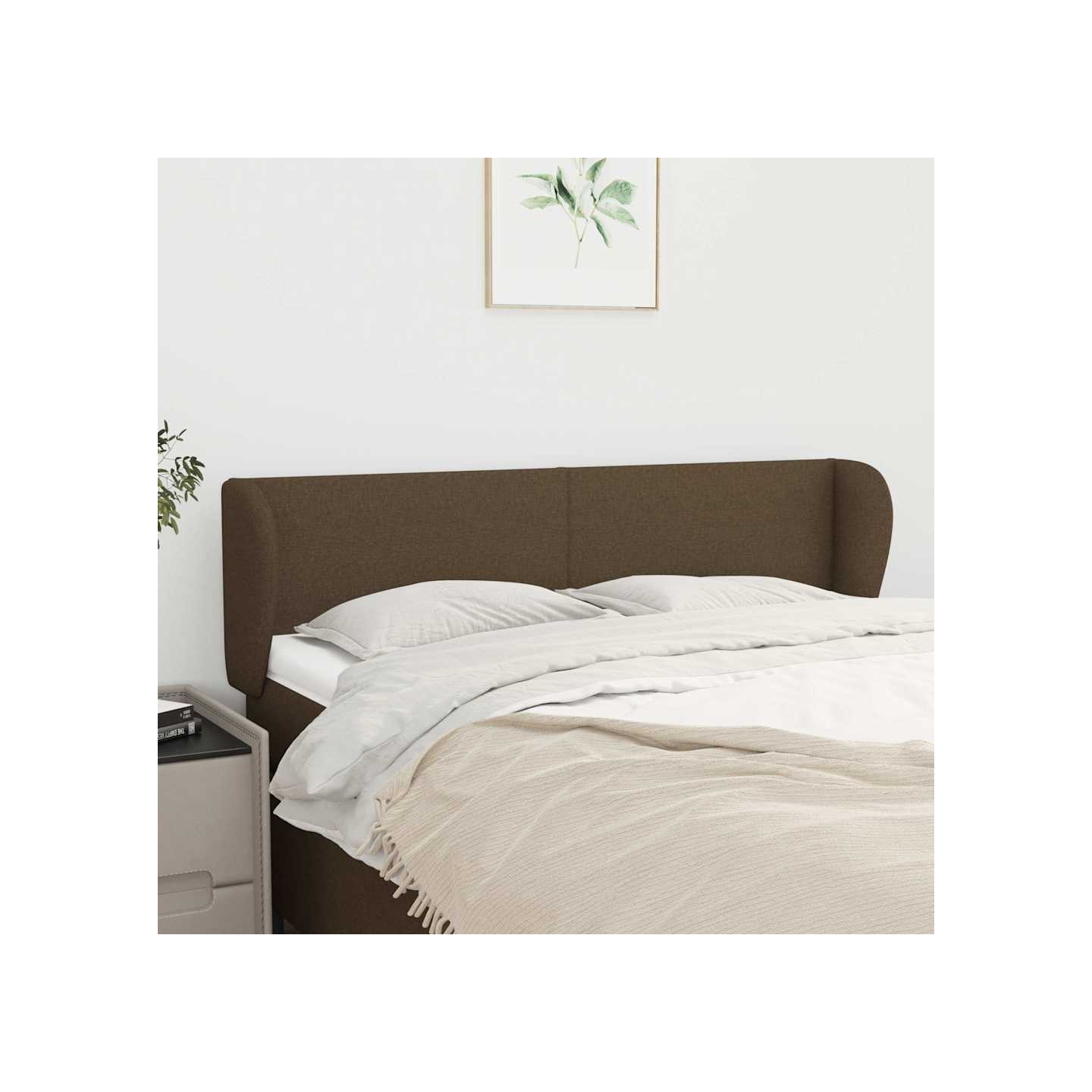 Tête de lit avec oreilles Marron foncé 147x23x78/88 cm Tissu