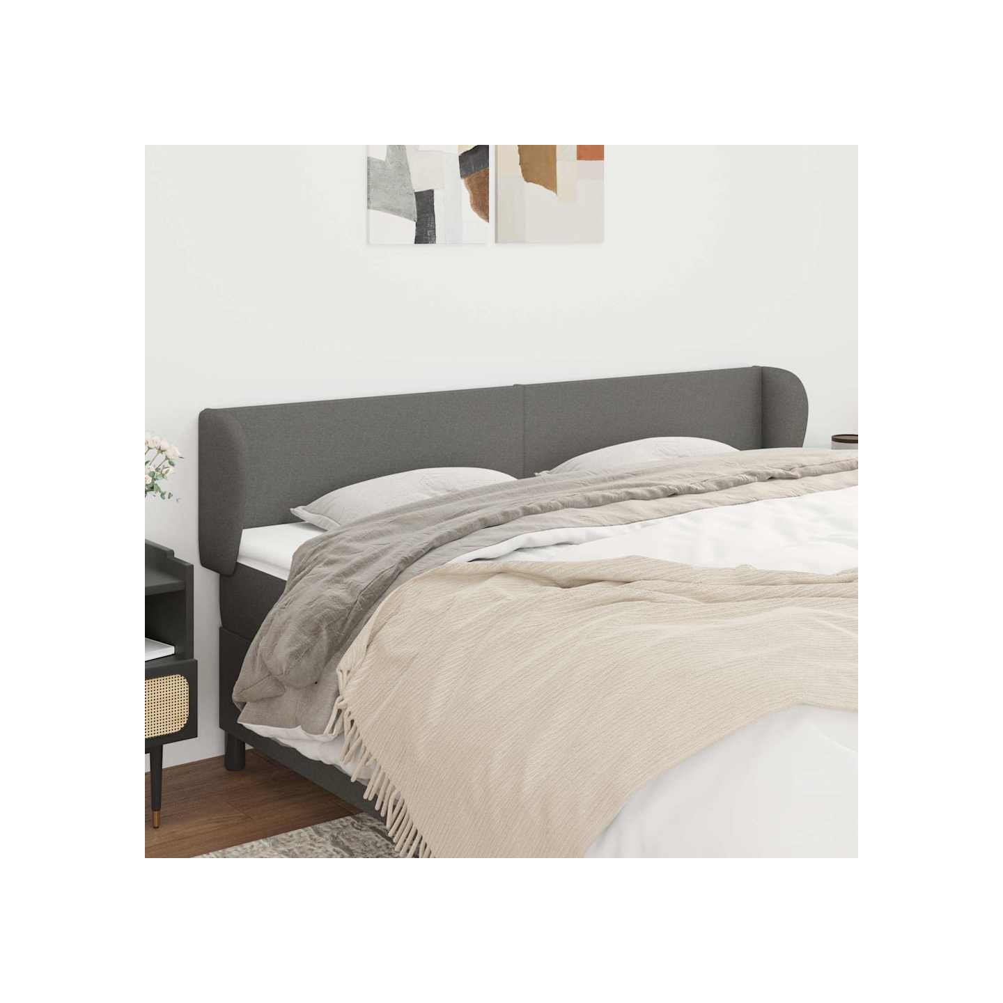 Tête de lit avec oreilles Gris foncé 163x23x78/88 cm Tissu