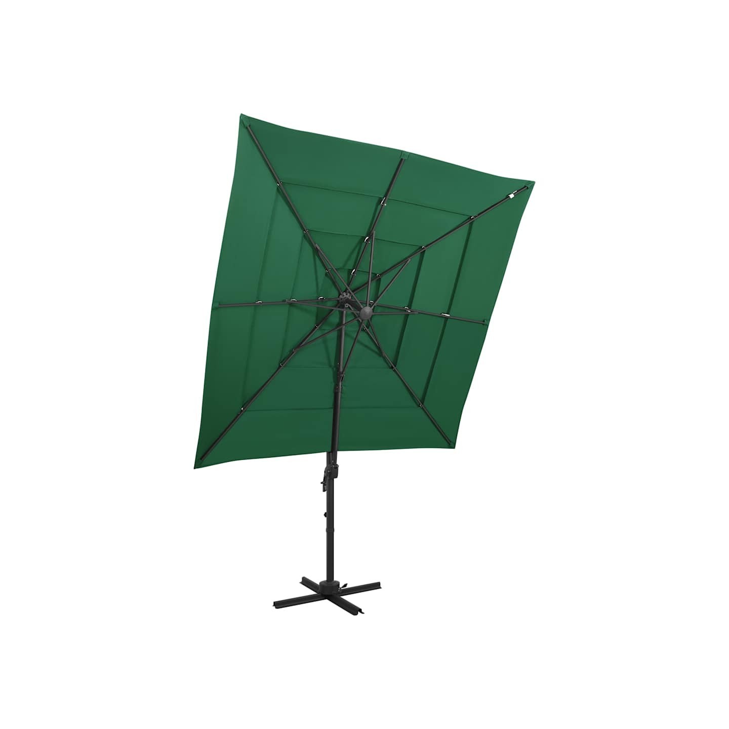 Parasol de jardin à 4 niveaux avec mât en aluminium vert