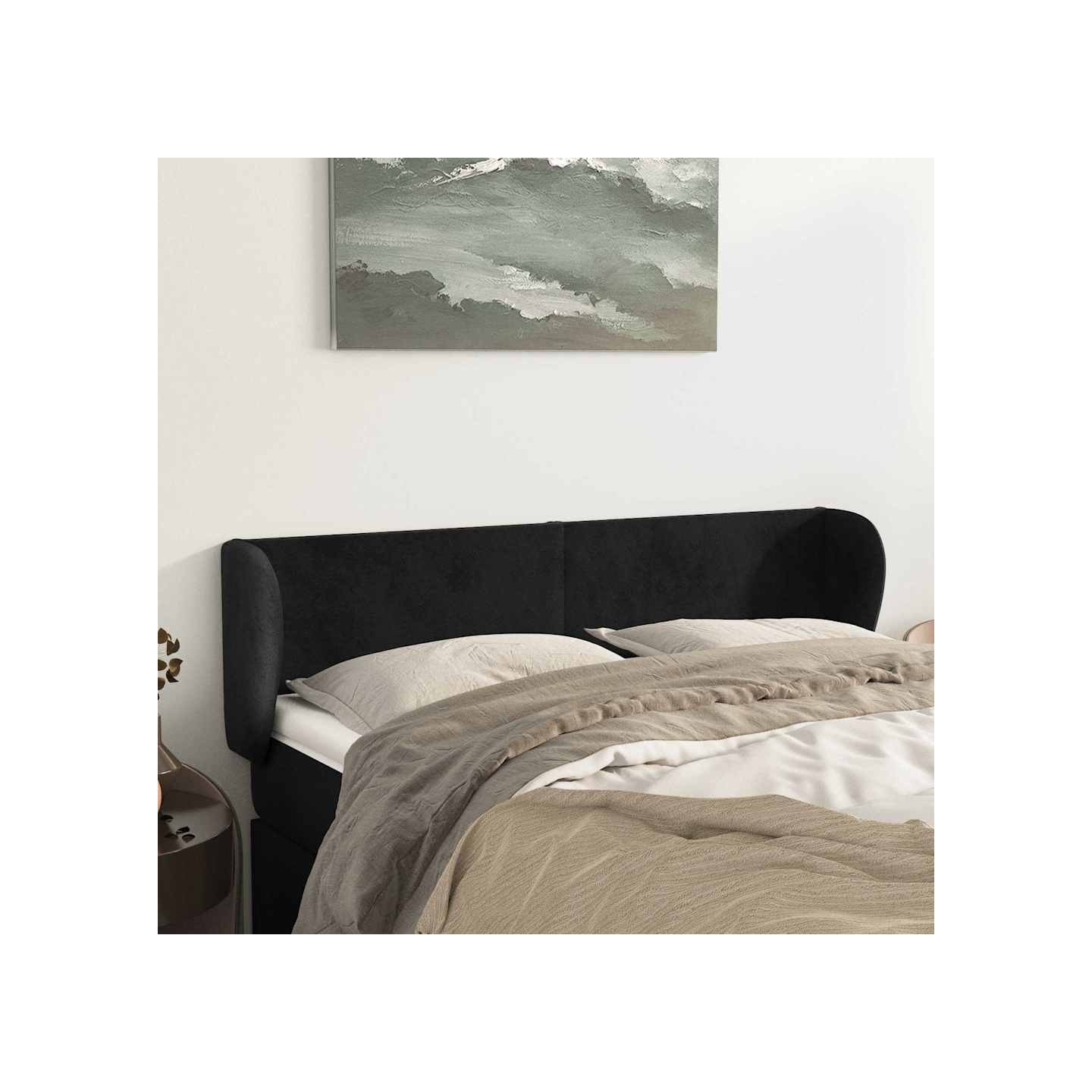 Tête de lit avec oreilles Noir 147x23x78/88 cm Velours