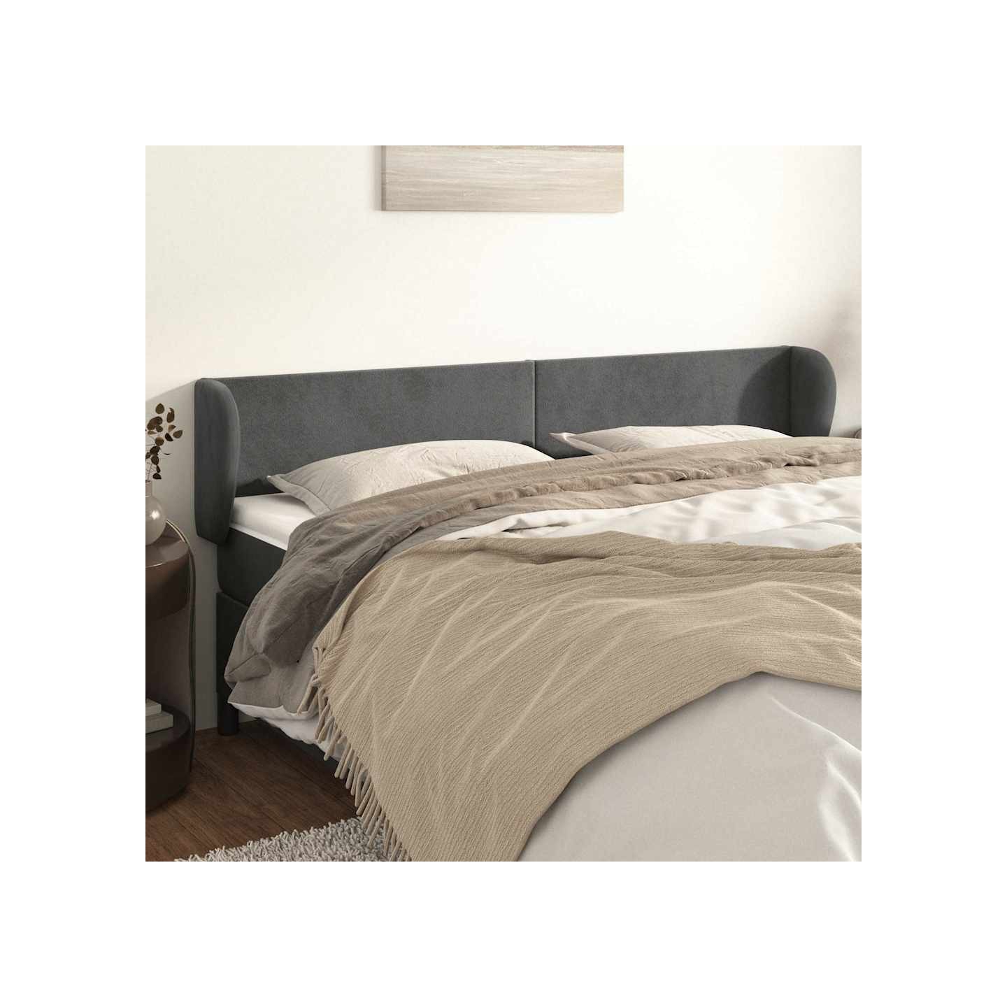 Tête de lit avec oreilles Gris foncé 163x23x78/88 cm Velours