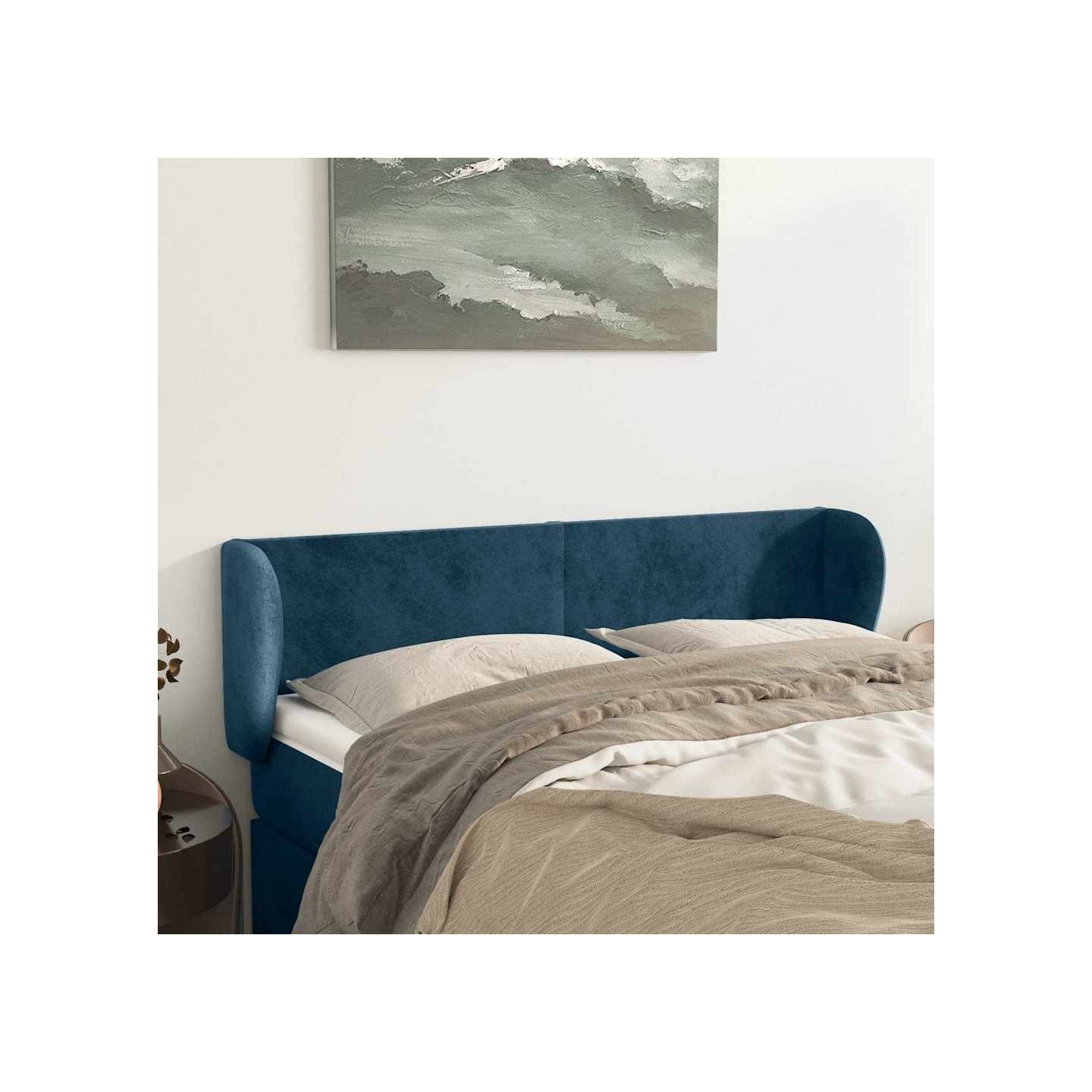 Tête de lit avec oreilles Bleu foncé 147x23x78/88 cm Velours