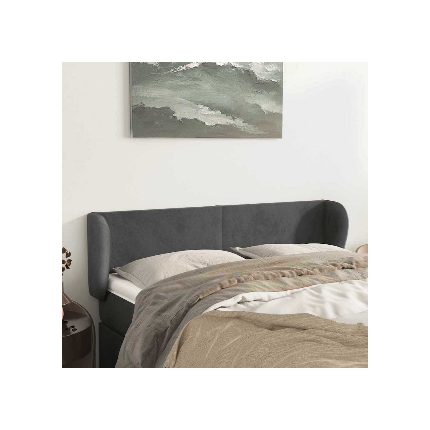 Tête de lit avec oreilles Gris foncé 147x23x78/88 cm Velours
