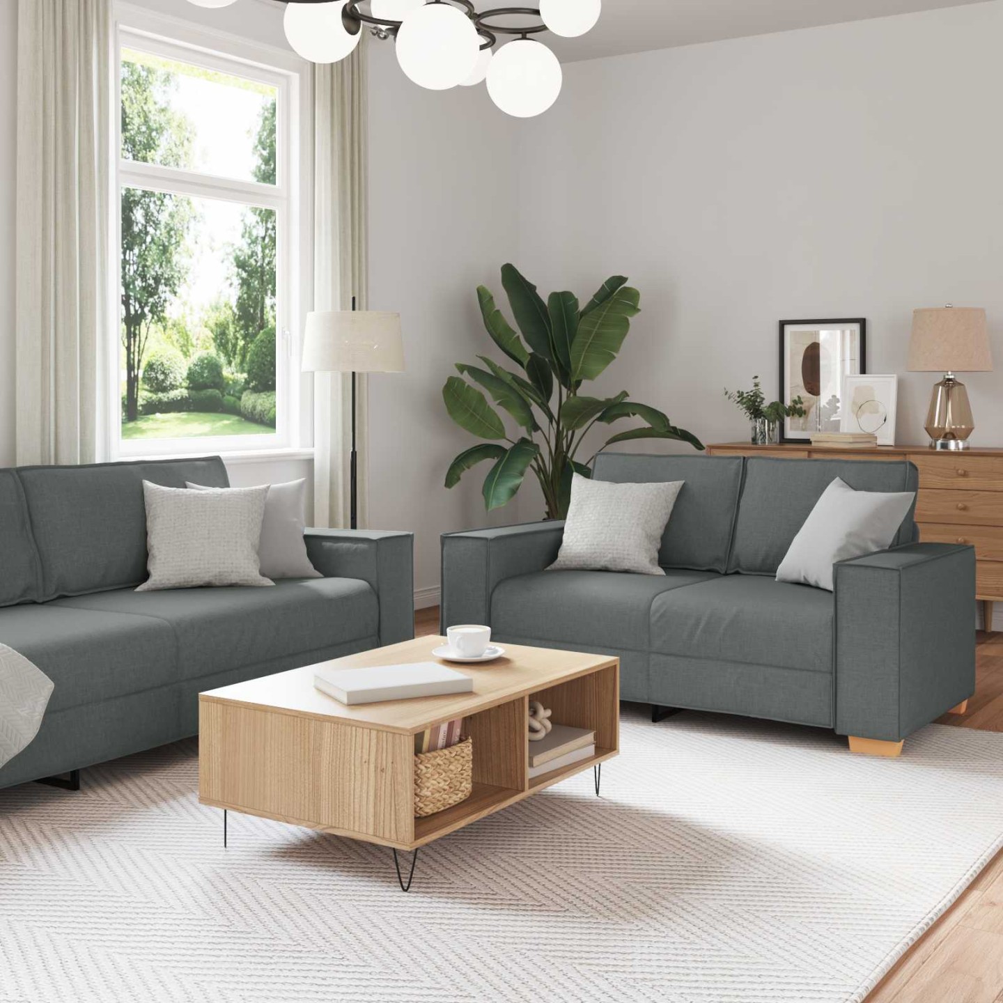 Canapé 3 pc Gris foncé tissu