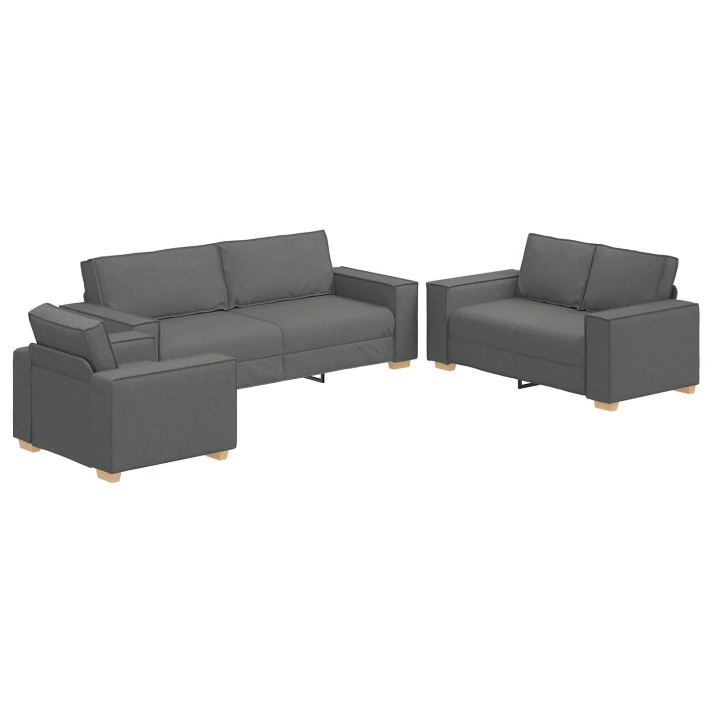 Canapé 3 pc Gris foncé tissu