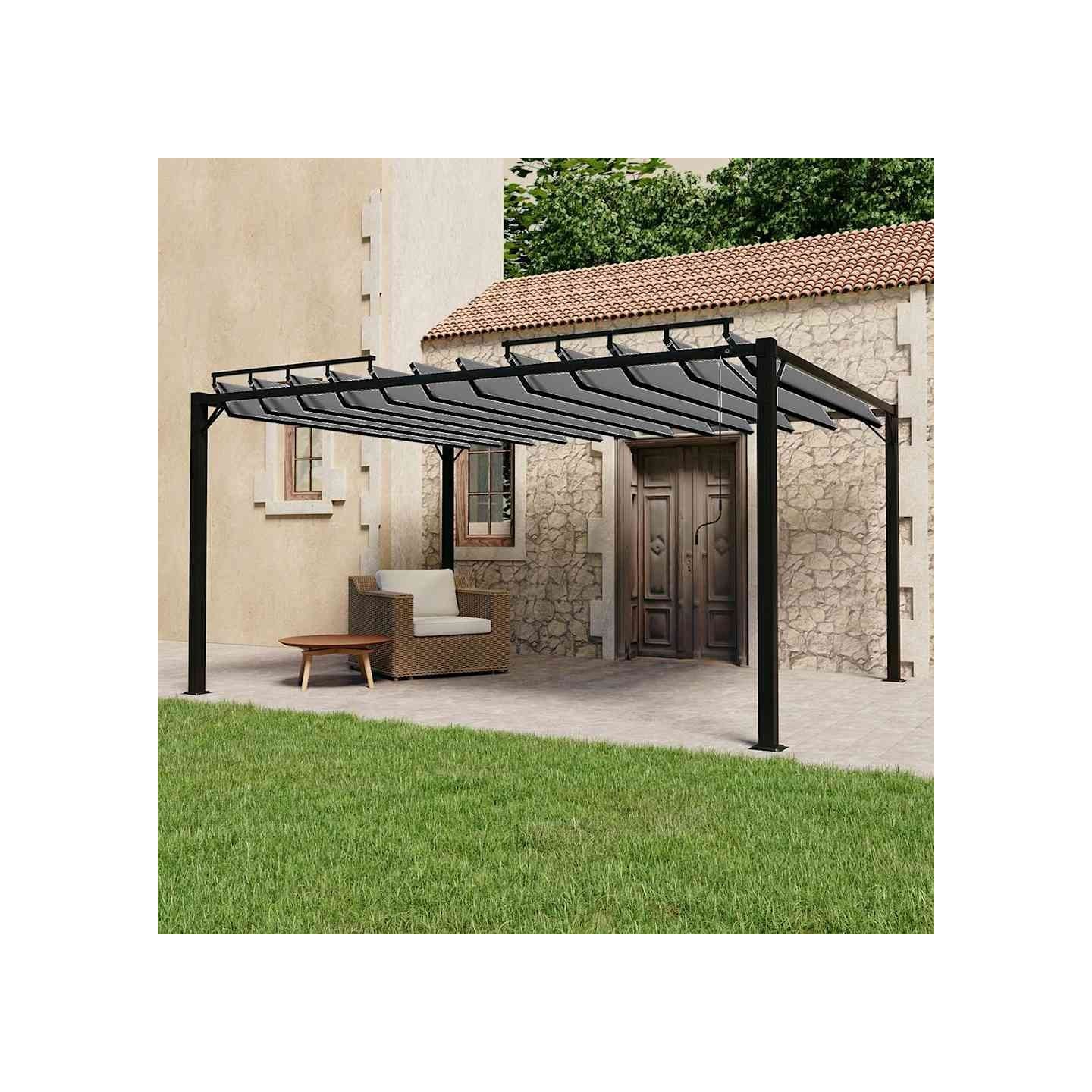 Tonnelle avec toit à persienne 3x4 m Anthracite Tissu aluminium