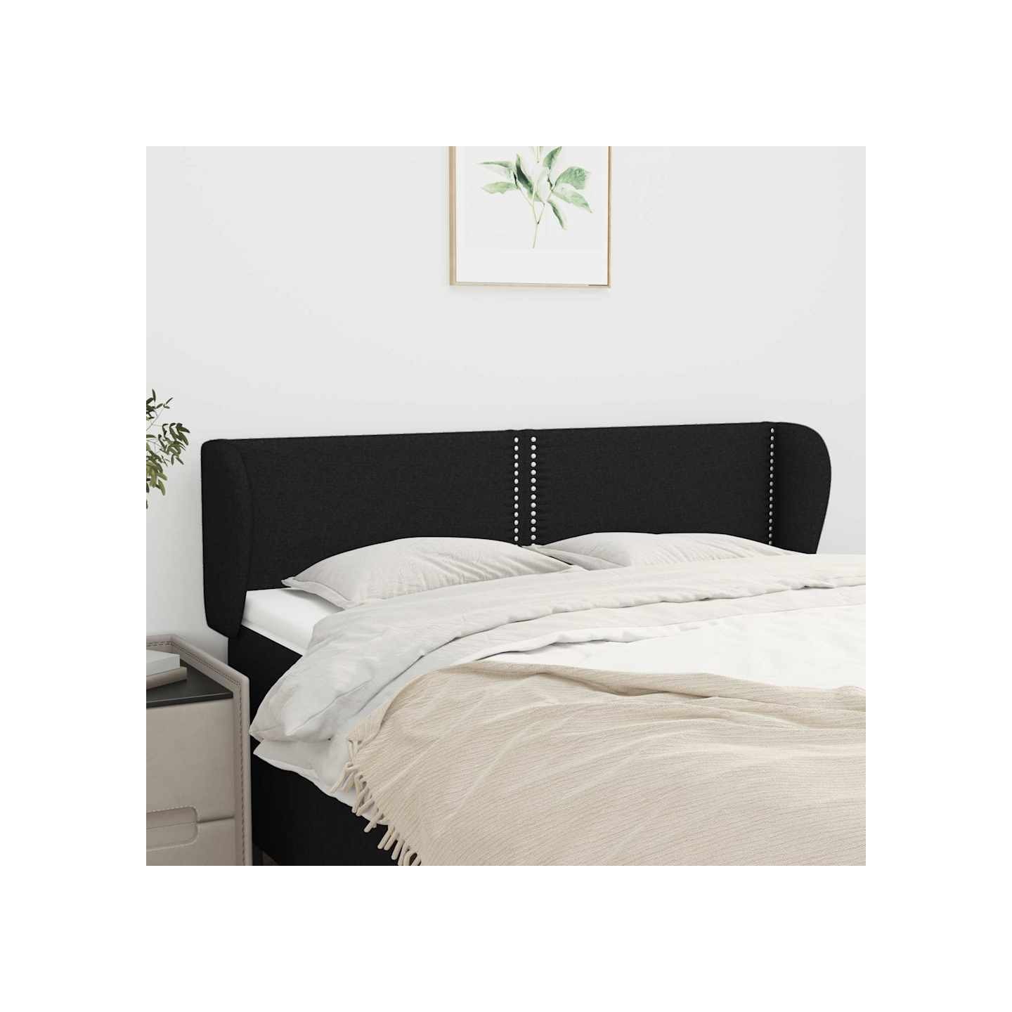 Tête de lit avec oreilles Noir 147x23x78/88 cm Tissu