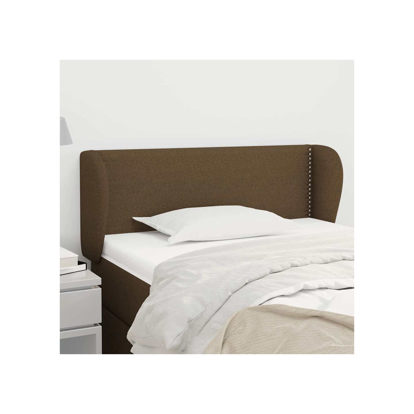 Tête de lit avec oreilles Marron foncé 103x23x78/88 cm Tissu
