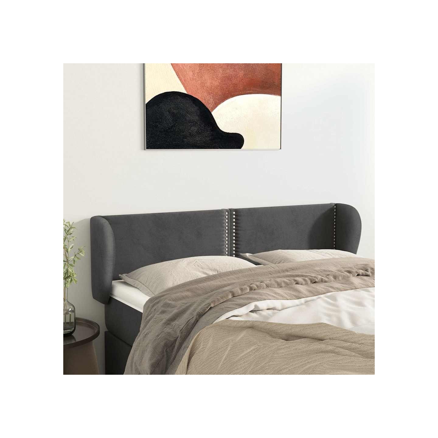 Tête de lit avec oreilles Gris foncé 147x23x78/88 cm Velours