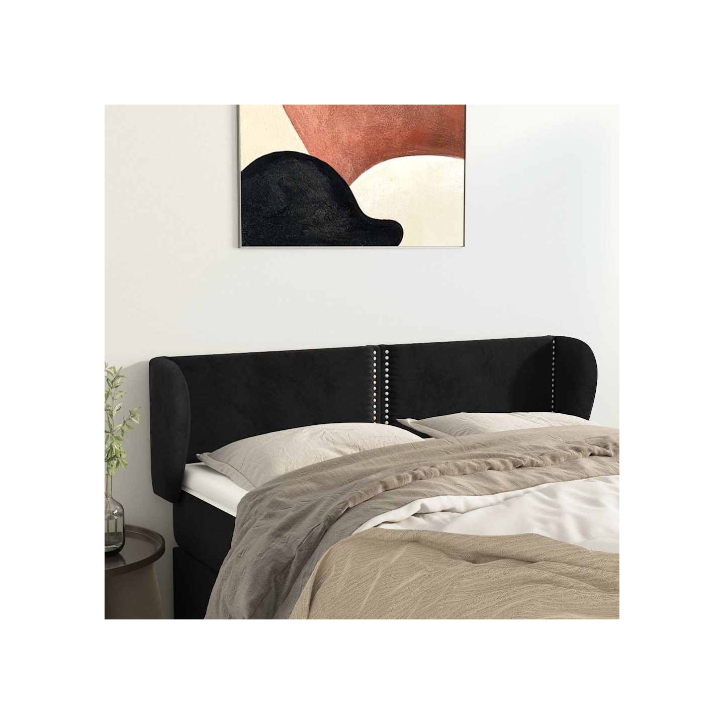 Tête de lit avec oreilles Noir 147x23x78/88 cm Velours