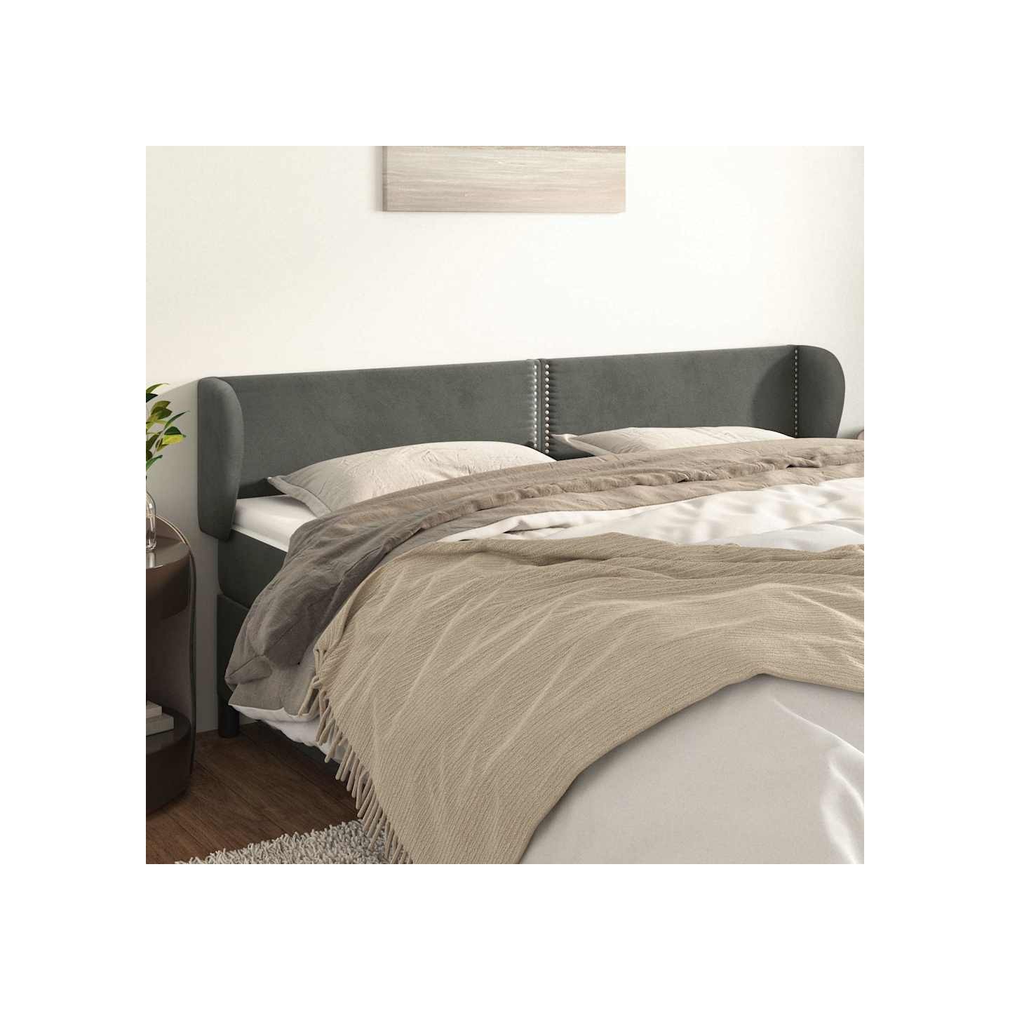Tête de lit avec oreilles Gris foncé 163x23x78/88 cm Velours