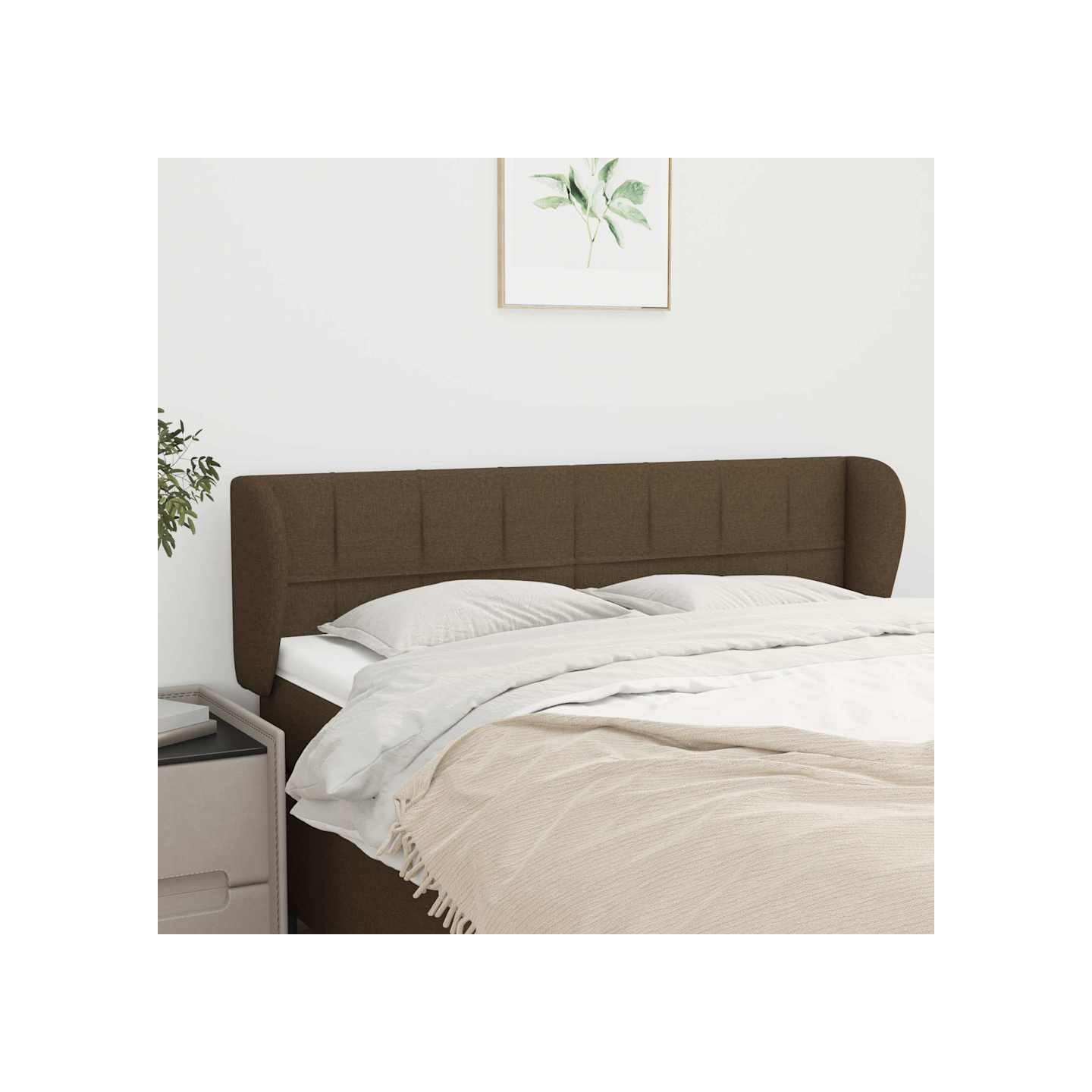 Tête de lit avec oreilles Marron foncé 147x23x78/88 cm Tissu