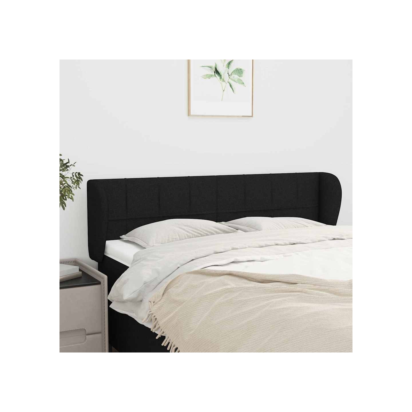 Tête de lit avec oreilles Noir 147x23x78/88 cm Tissu
