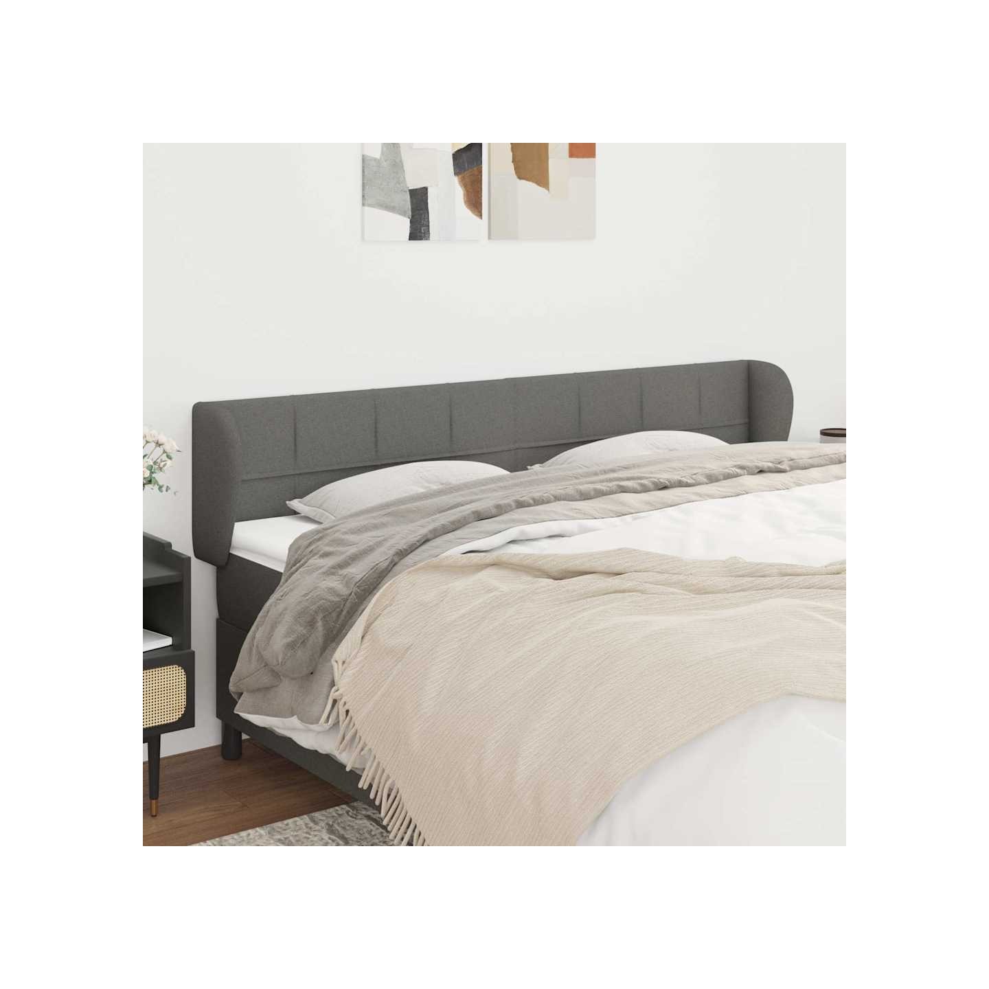 Tête de lit avec oreilles Gris foncé 163x23x78/88 cm Tissu