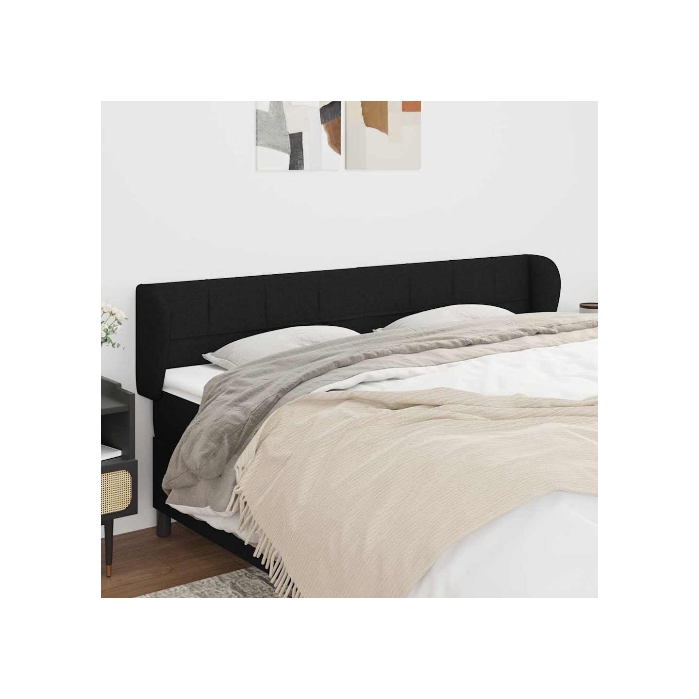 Tête de lit avec oreilles Noir 183x23x78/88 cm Tissu