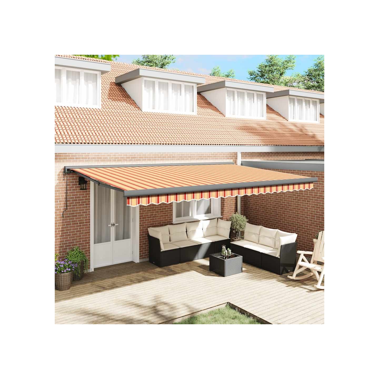 Auvent rétractable jaune et blanc 5x3 m tissu et aluminium