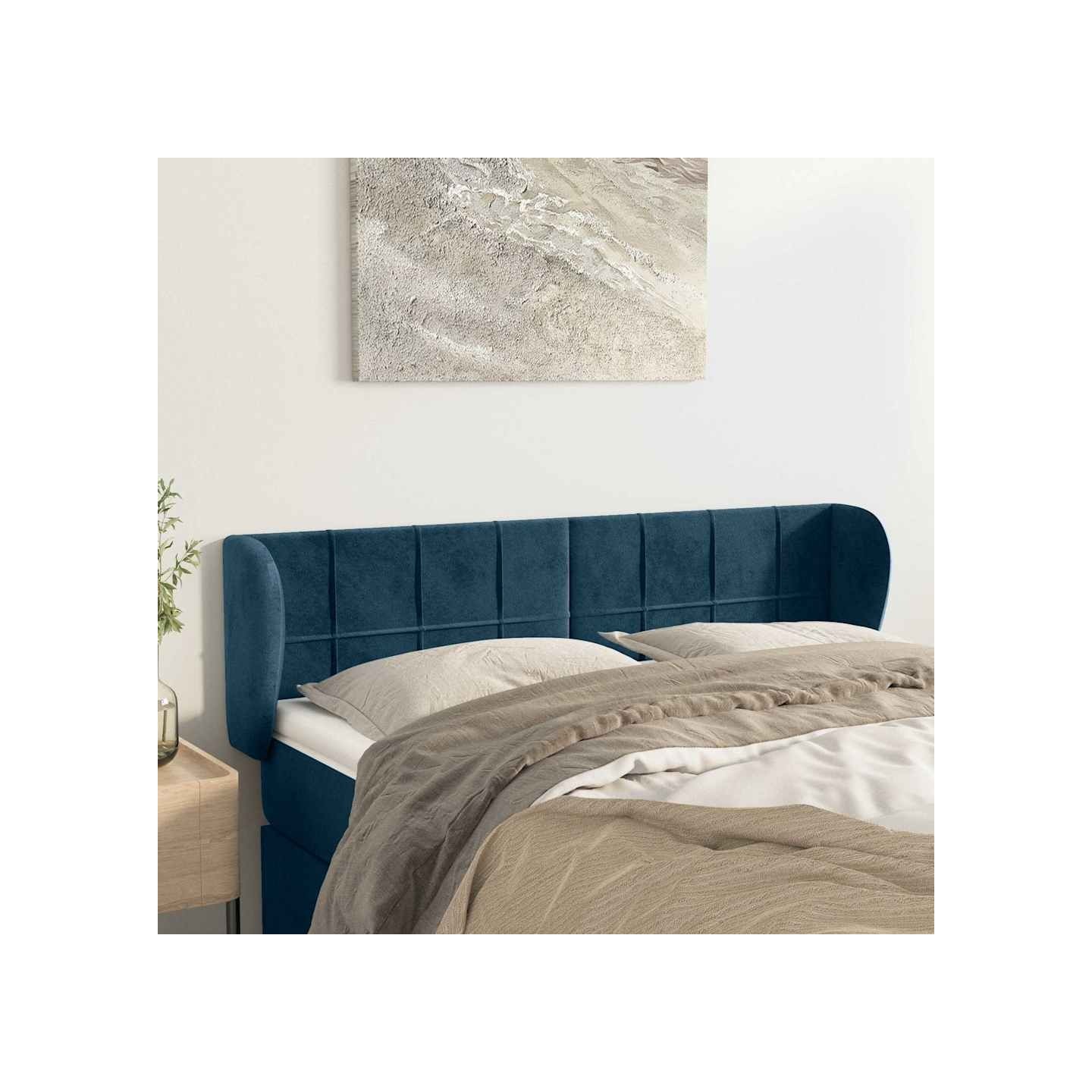 Tête de lit avec oreilles Bleu foncé 147x23x78/88 cm Velours