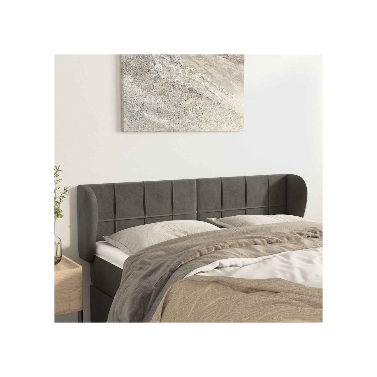 Tête de lit avec oreilles Gris foncé 147x23x78/88 cm Velours