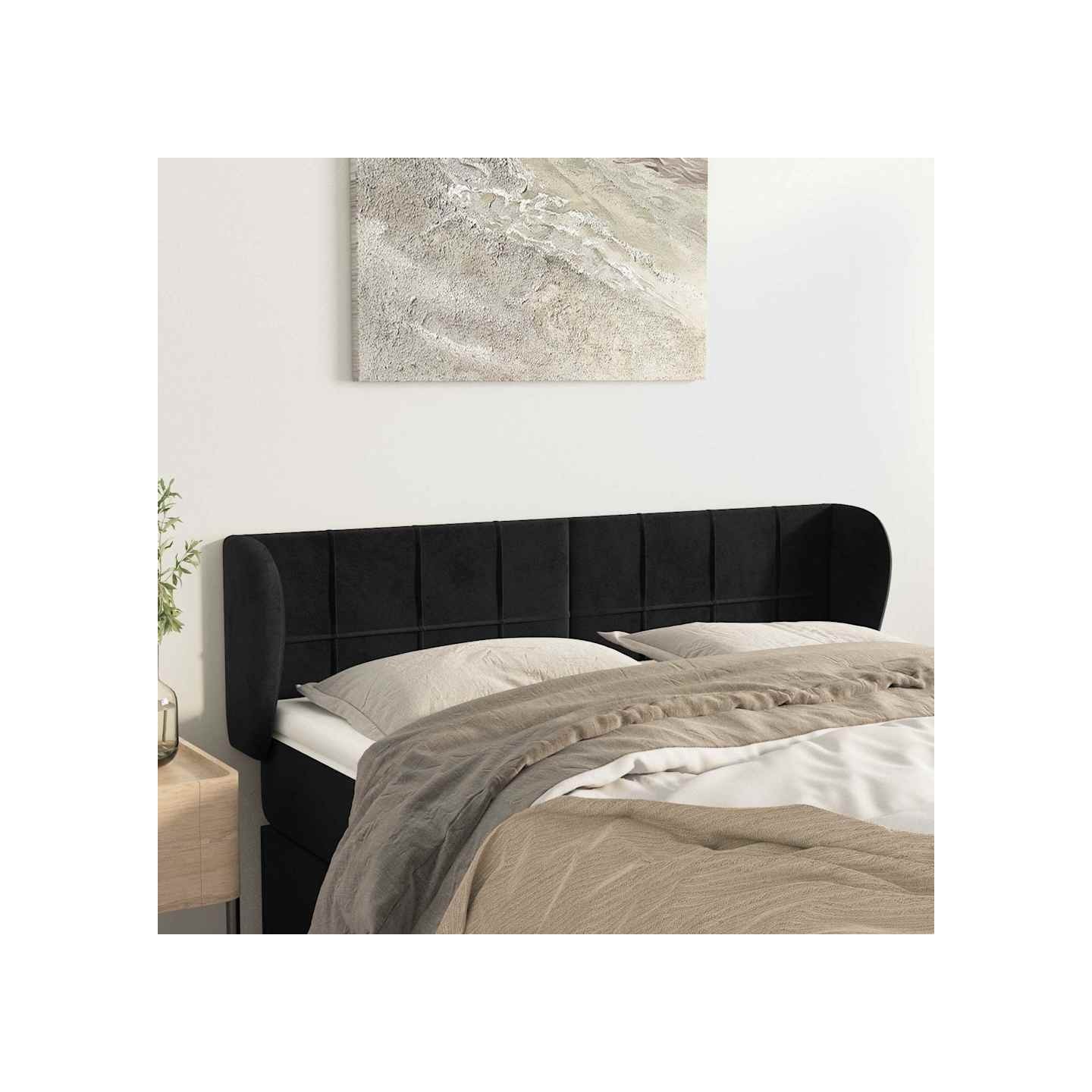 Tête de lit avec oreilles Noir 147x23x78/88 cm Velours