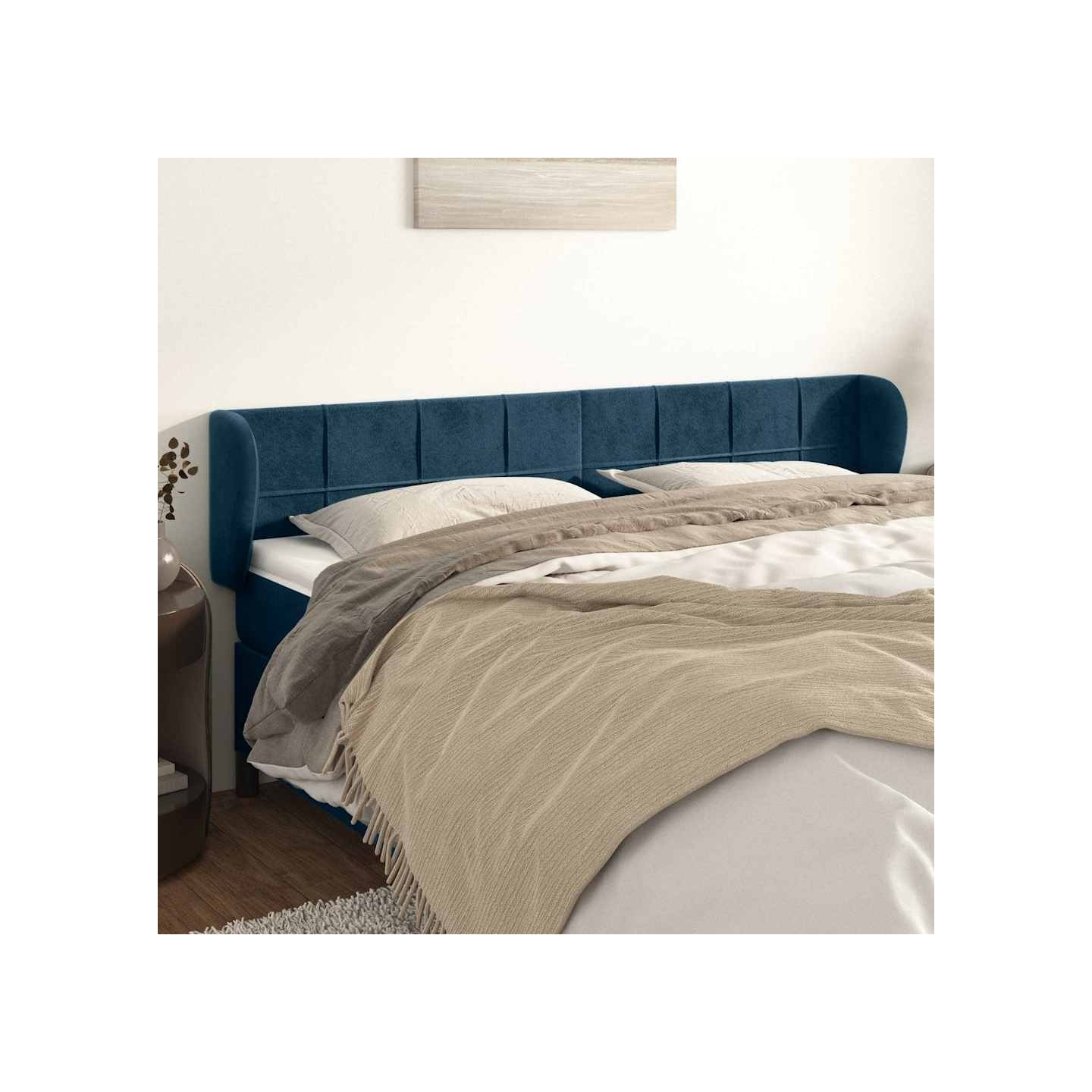 Tête de lit avec oreilles Bleu foncé 203x23x78/88 cm Velours