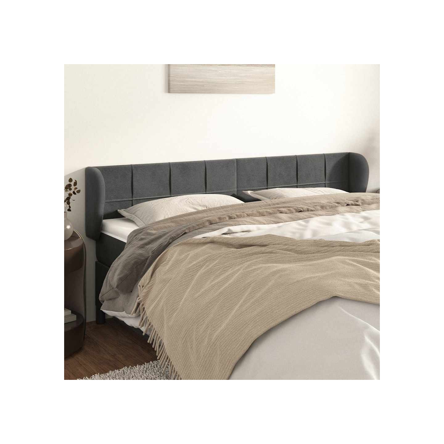 Tête de lit avec oreilles Gris foncé 203x23x78/88 cm Velours