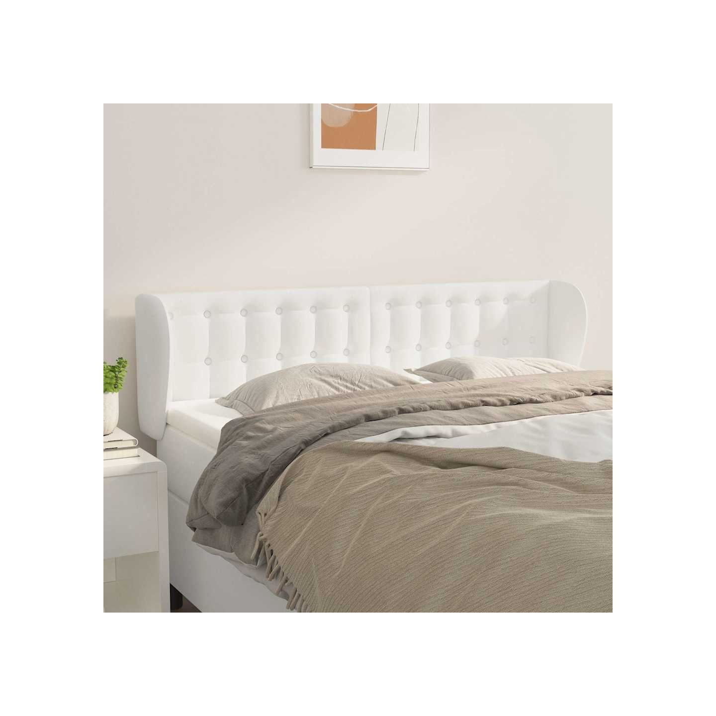 Tête de lit avec oreilles Blanc 147x23x78/88 cm Similicuir