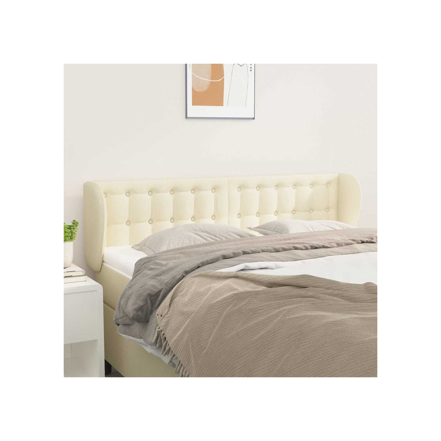 Tête de lit avec oreilles Crème 147x23x78/88 cm Similicuir